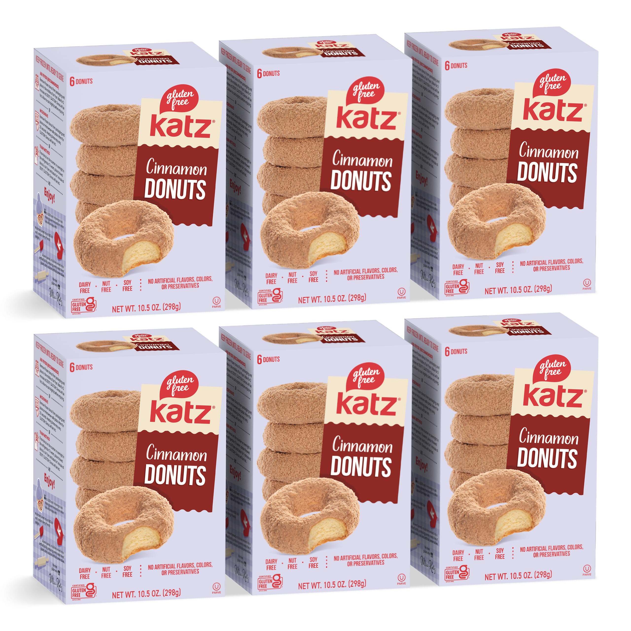 Katz Gluten Free Cinnamon Donuts. Soft, spiced, and sweet, Free of Dairy, Soy, Tree Nuts, and Peanuts, Kosher 10.5 oz (6pk)