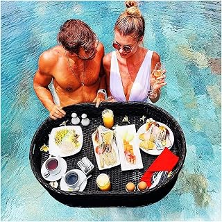Bandeja flotante para piscina, spa flotante grande, bañera de hidromasaje, bar, mesa de bebidas y comida, bandeja de refrescos para piscina o fiesta en la playa, salón flotante (color: amarillo) (neg