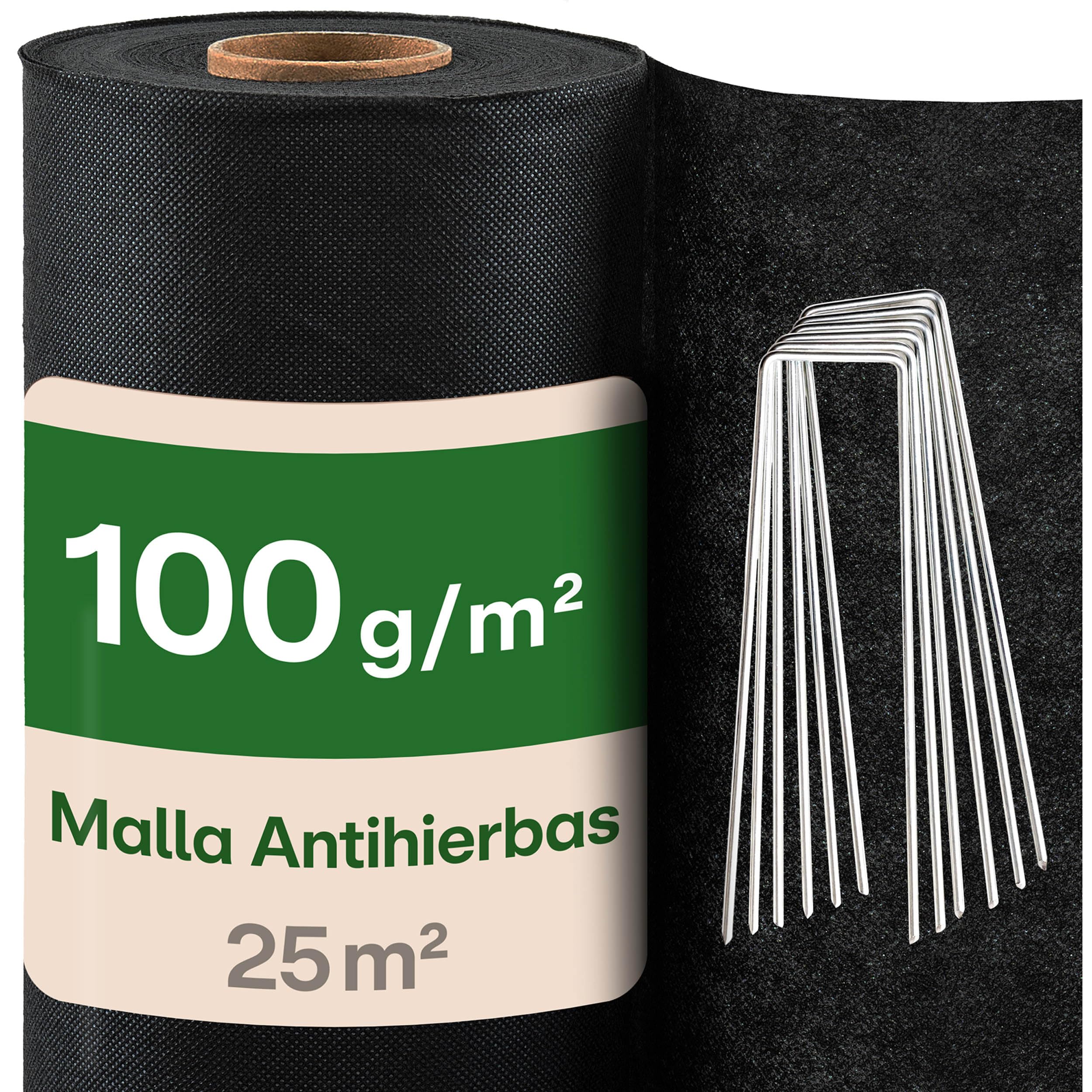 Praknu Malla Antihierbas Geotextil 100g/m² con 12 Anclajes – Extra Resistente & Protección UV – 25m² Tela Transpirable & Antidesgarros – Ideal para Jardines, Huertos Elevados & Terrazas