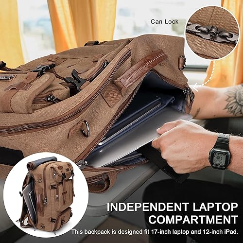 Miniatura 4 de WITZMAN Mochila de viaje para hombre, 40 L, grande, aprobada por aerolínea, convertible 3 en 1, bolsas para laptop de 17 pulgadas (A8013 marrón)
