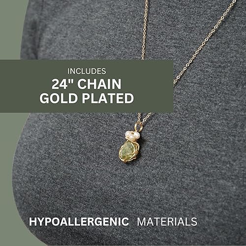 Miniatura 58 de Designs by Nature Gems Raw Citrine & Pearl Necklace, November Birthstone Jewelry, June Crystal, With 24 Inch Chain Gold Plated Chain, Genuine Raw