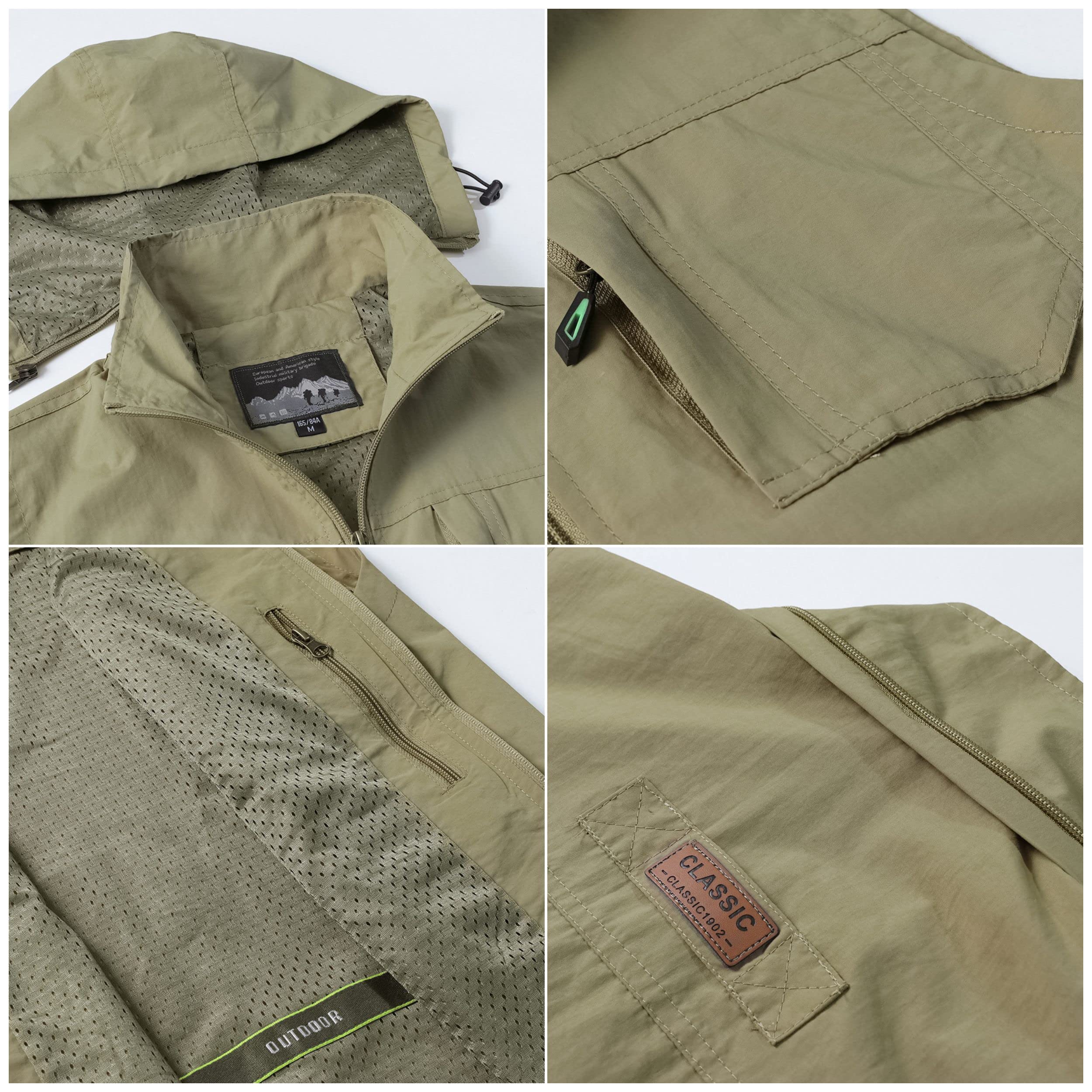 Gilet da Pesca da Uomo All'aperto Casual Asciugatura rapida Giubbotto Sportivo Multi-Tasche Gilet da Pesca Campeggio Caccia Fotografia Giacca Senza Maniche da Gilet con Cappuccio Staccabile
