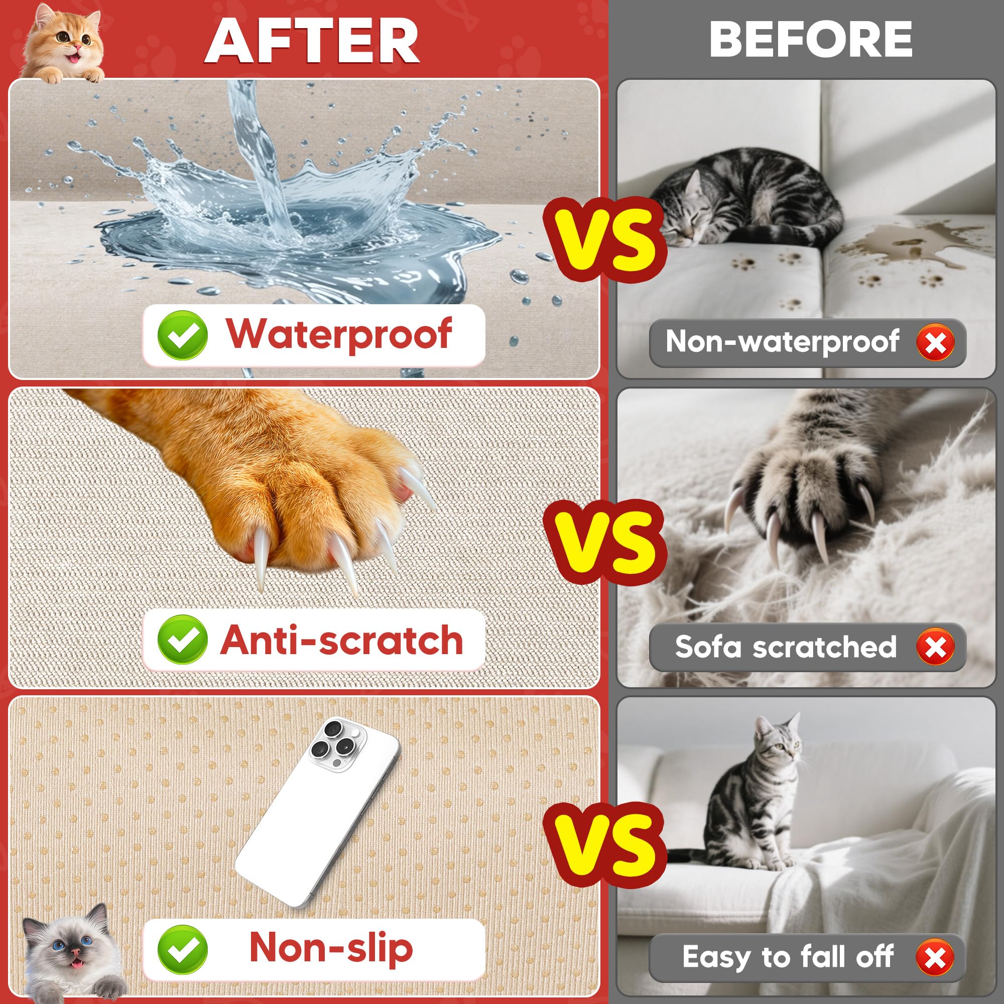 Loiion Fundas Sofa Antipelos Mascotas, Funda de Sofa 3 Plazas, Protector de Muebles para Perros, Protector Sofa para Gatos Arañazo y Perros Mascotas, Antideslizante Antimanchas, Caqui, 380x180cm