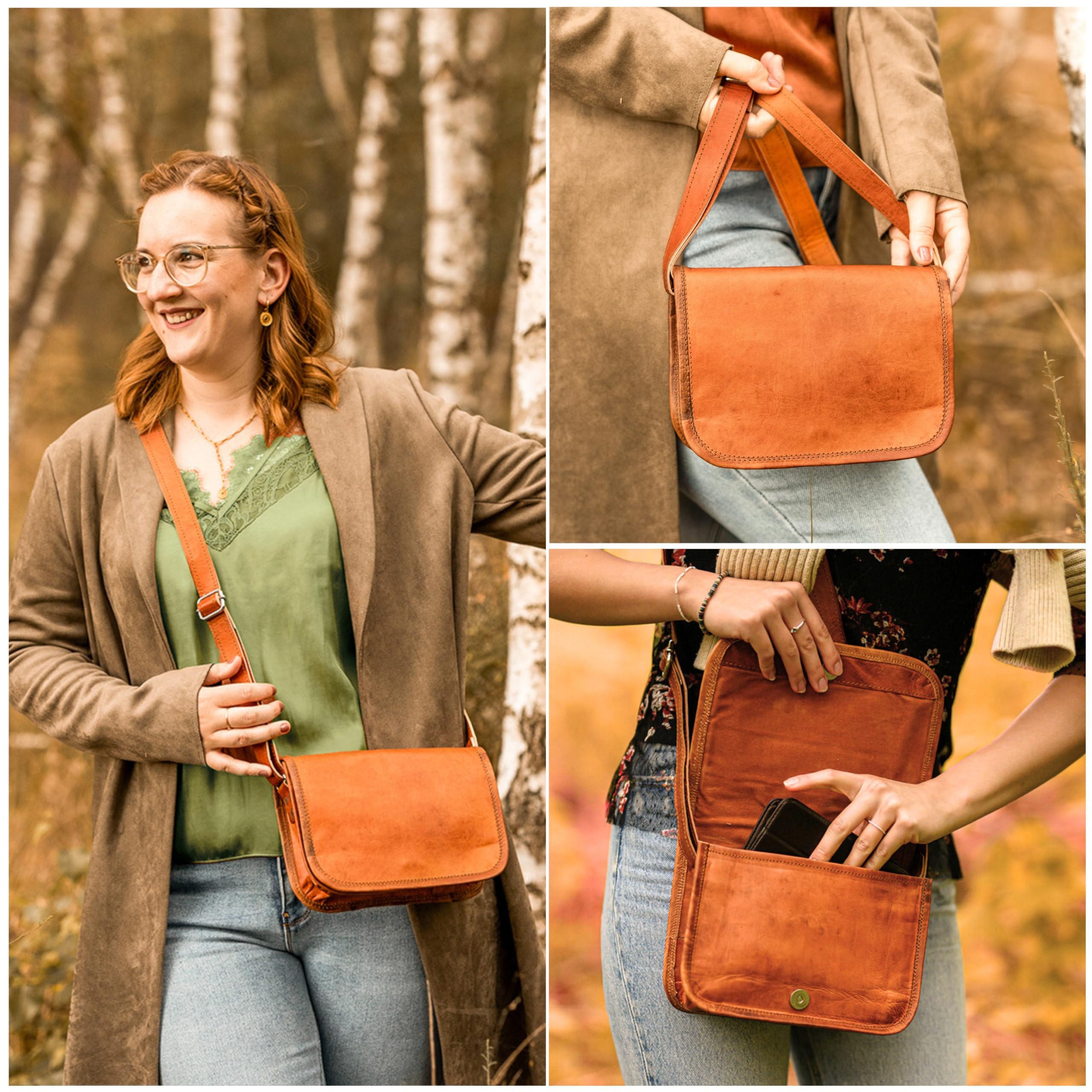 Gusti Bolso de cuero genuino pequeño zumbido bolso bandolera cuero genuino vintage