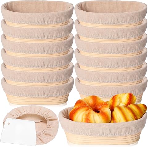 Gejoy 25 Sets Bread Proofing Baskets Kit with Cloth Liners and Scrapers, 10 Inch