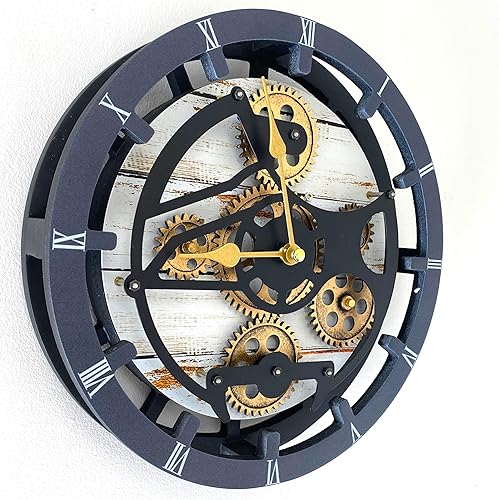 Vista 54 de ImprovingLife The Gears Reloj de escritorio de 10 pulgadas con engranajes móviles reales convertibles en reloj de pared (gris carbón)