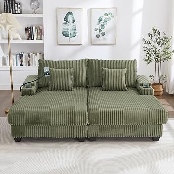 ERYE Modern Chaise Sofa 75.5-Inch Chaise Lounge Couch Love Seat Sleeper Sofa with Adjustable Backrest, Cup Holders,Phone Holder and Storage Armrests for Living Room
