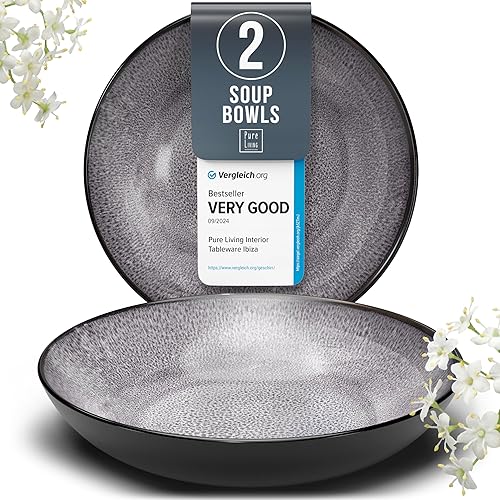 Miniatura 8 de Juego de 4 Cuencos de Gres para Pasta, Elegantes Platos de Cerámica Gris Oscuro, Juego de Cuencos para Ensalada de 7.7", Platos de Cuencos