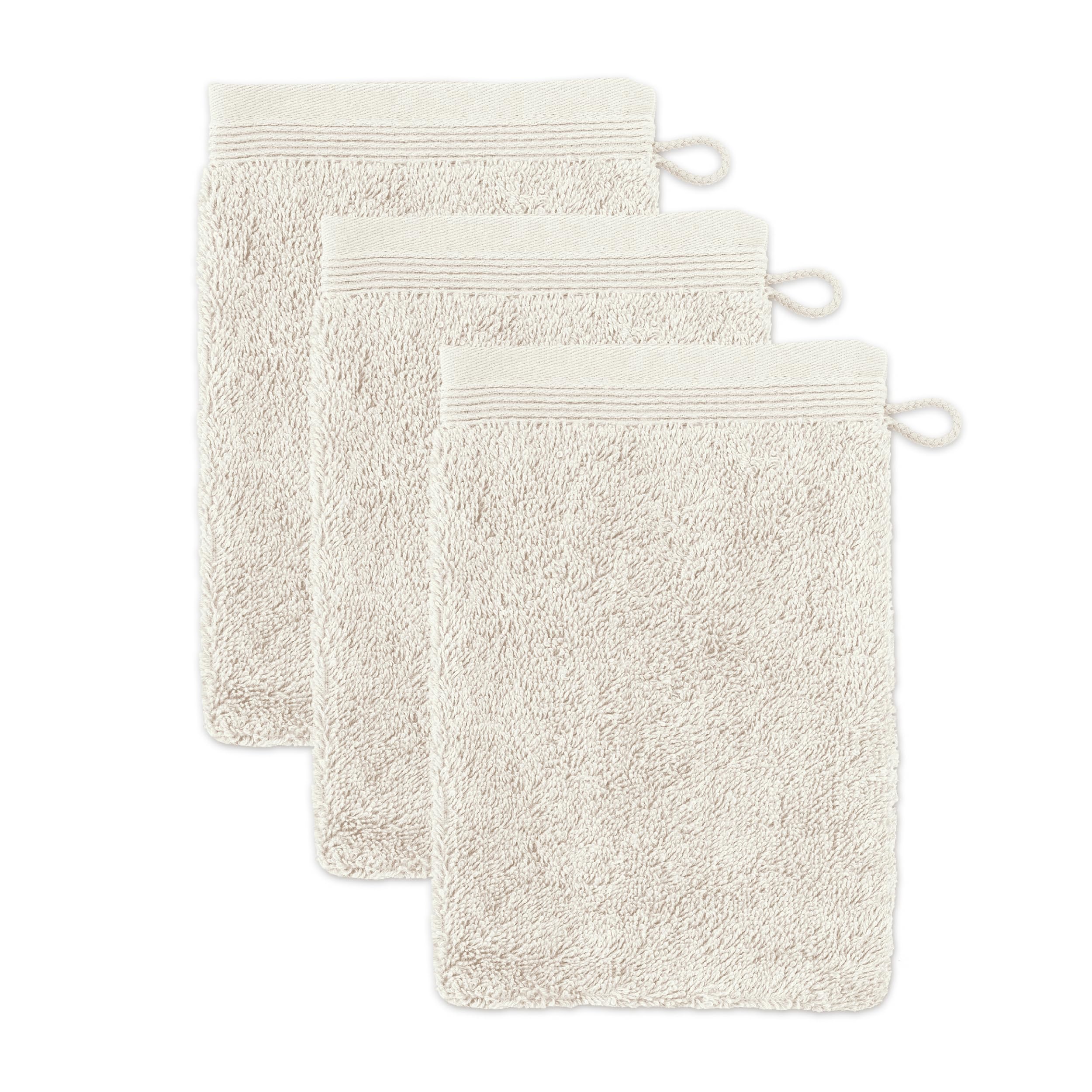 Möve Superwuschel - Juego de 3 Guantes de baño de 100% algodón, 15 x 20 cm, Natural
