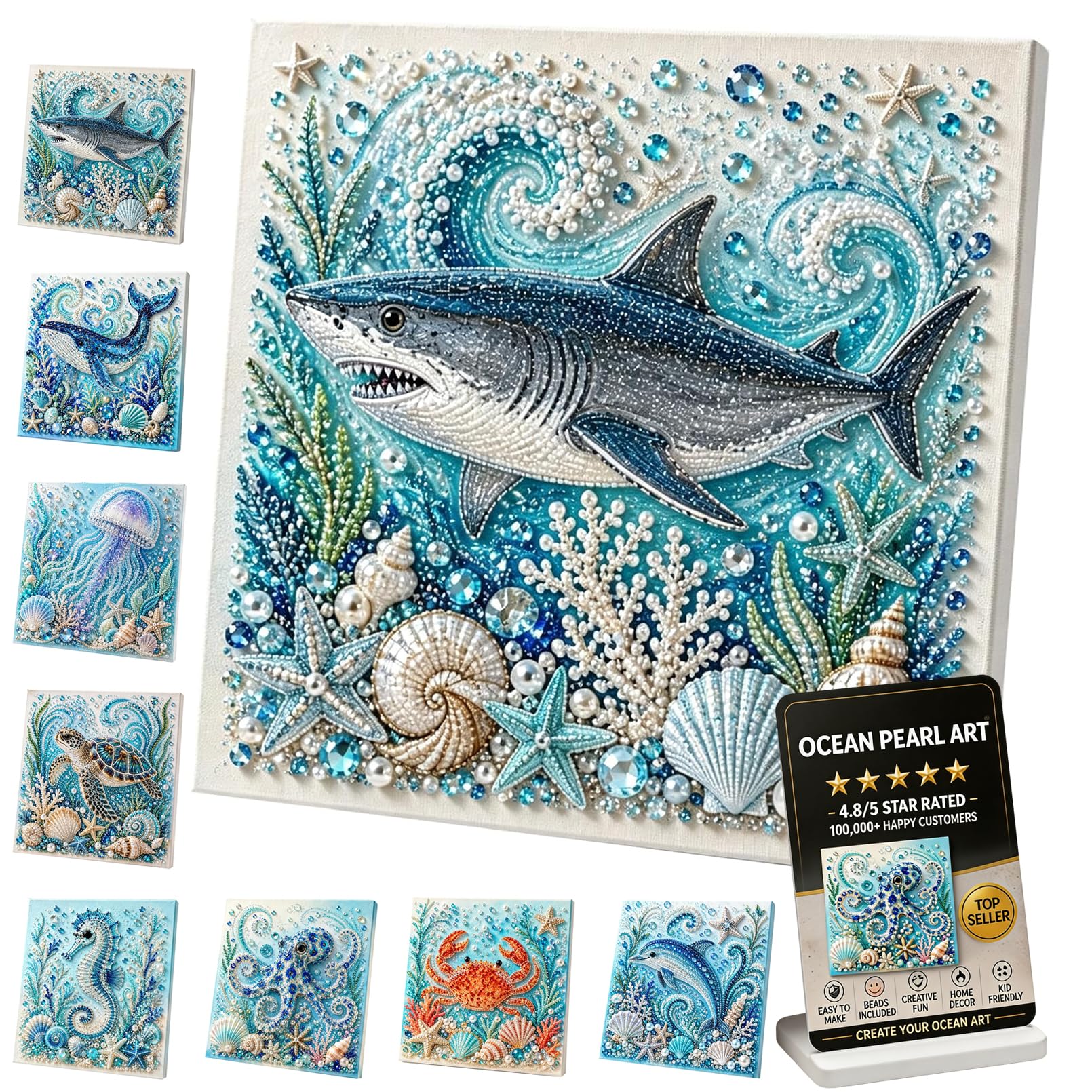 XIANGSHI Ocean Theme Pearl Art DIY Kit, 3D Diamond Painting Crafts for Adults, Diamond Pearl Painting Kit Wall Art, DIY Pearl Mosaic Craft Set for Beginner, Coastal Home Decor (#H)