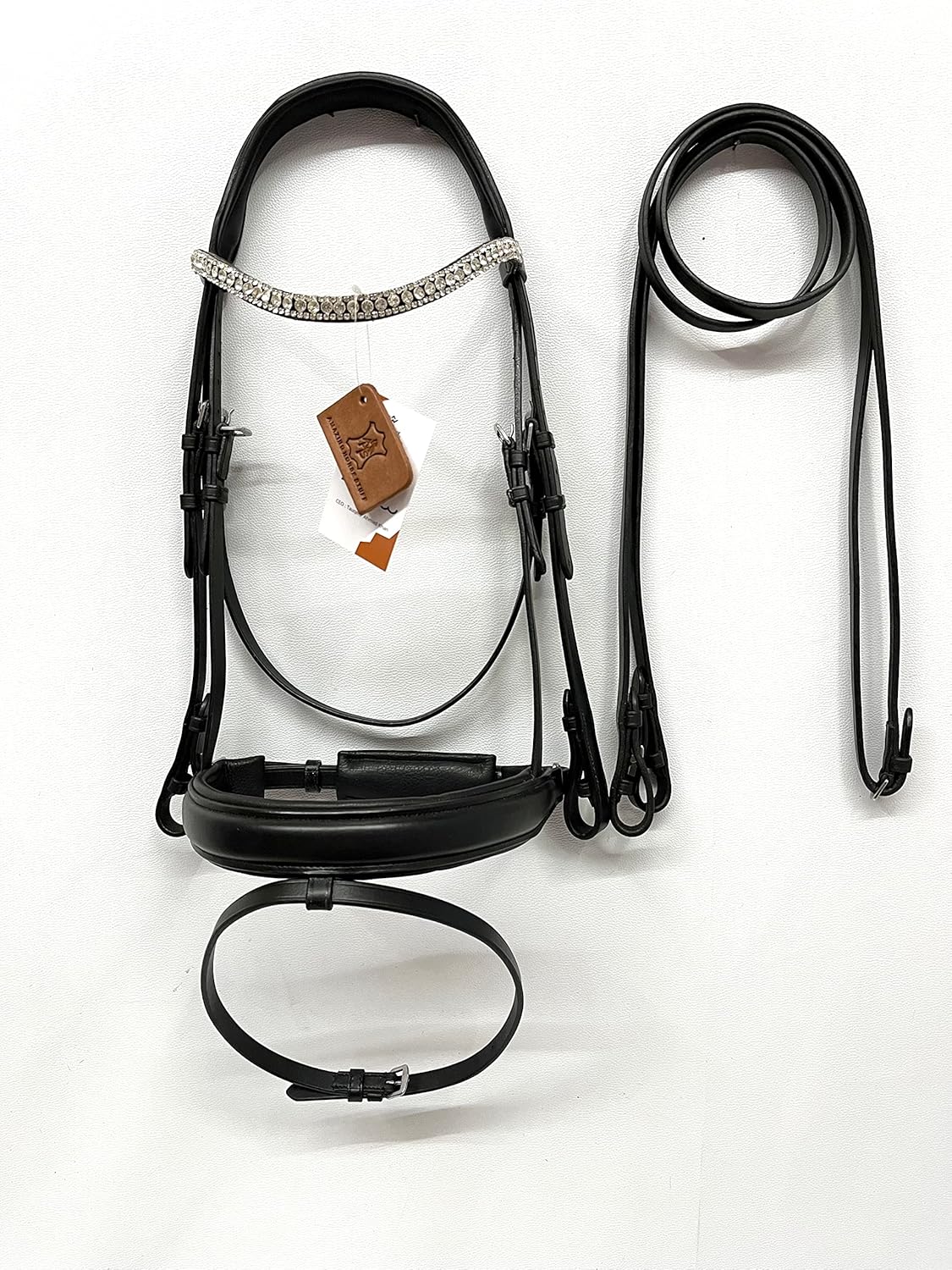 AMAZING HORSE STUFF Dressage Bridle with Sparkling Stones On Browband | Full | Cob | Pony | Black | : Sports & Outdoors