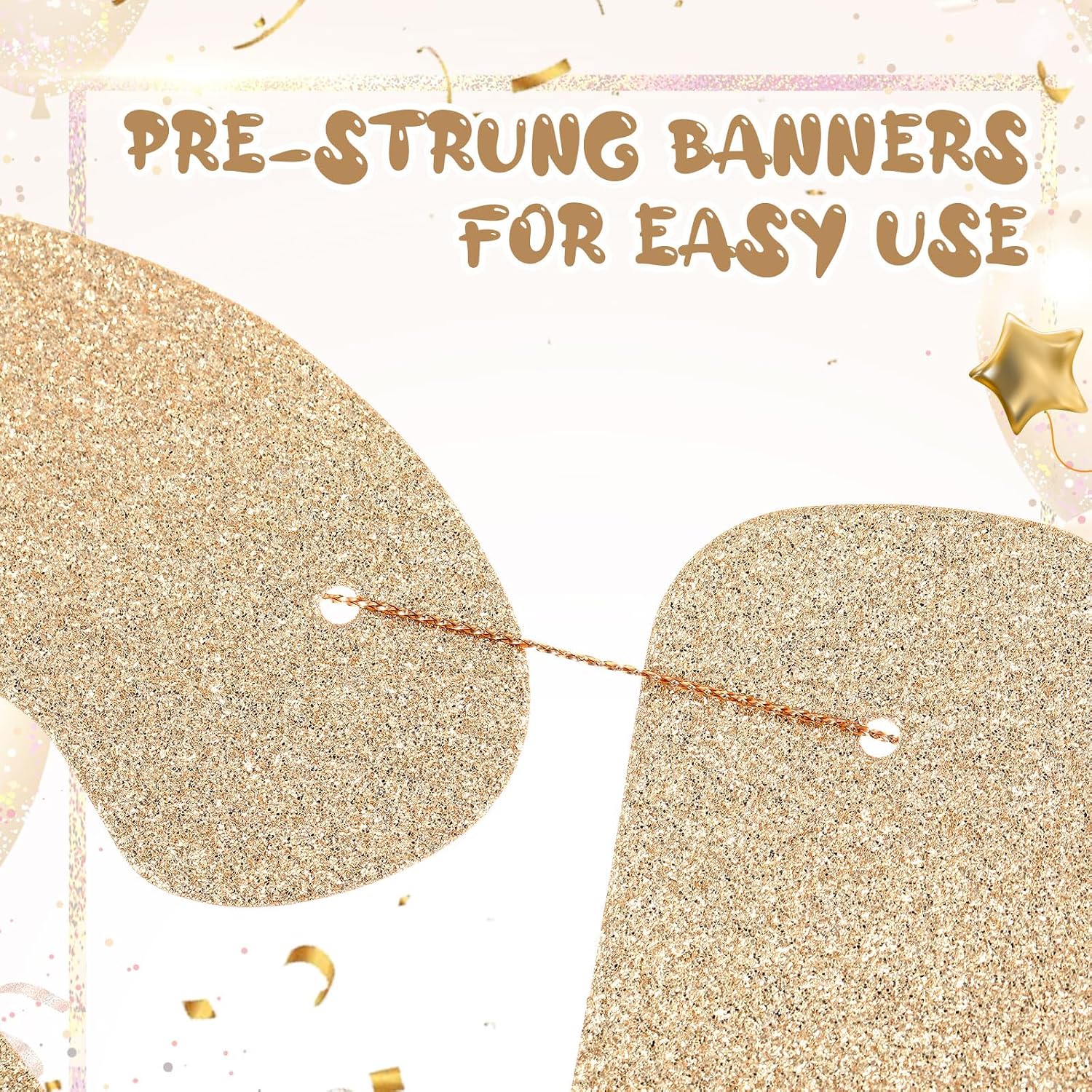 Yeaqee Pre-strung Birthday Banner Let's Party But Only Till 9 PM, Gold image 3