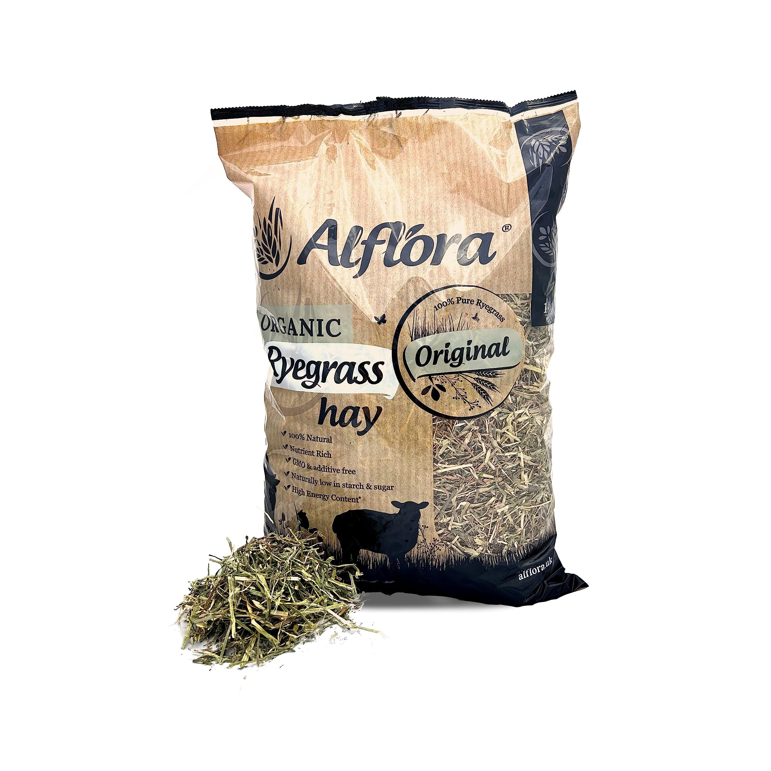 7 X 14litre Alflora Organic Premium Ryegrass Meadow Hay Original - 100% Natural - 10% Protein – Everyday Use Hay or Chaff - For Rabbits, Gerbils, Hamsters, Guinea Pigs