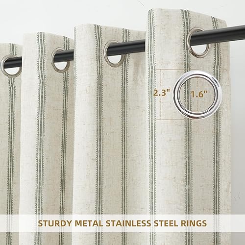 Vista 101 de DriftAway Cortinas opacas de mezcla de lino de 63 pulgadas de largo para dormitorio, cortinas de lino con estampado de rayas verticales, con Gris