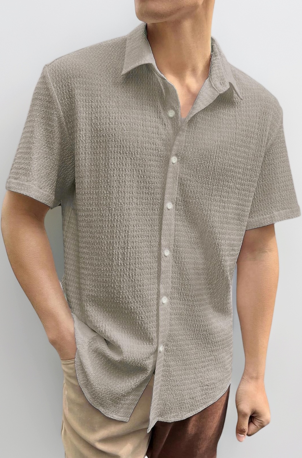 GRECIILOOKS Men's Polycotton Shirt |Stylish Casual Regular Fit Shirts | Textured Half Sleeve | Slim Fit | Business & Meeting Ready (Available in Plus Size and Combo Pack of 2)