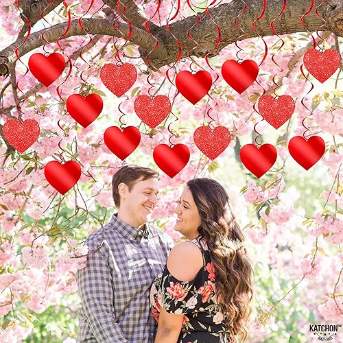 Miniatura 8 de KatchOn, Remolinos de corazón colgantes rojos con purpurina, paquete de 30 unidades, decoraciones de corazones colgantes, decoraciones de corazón