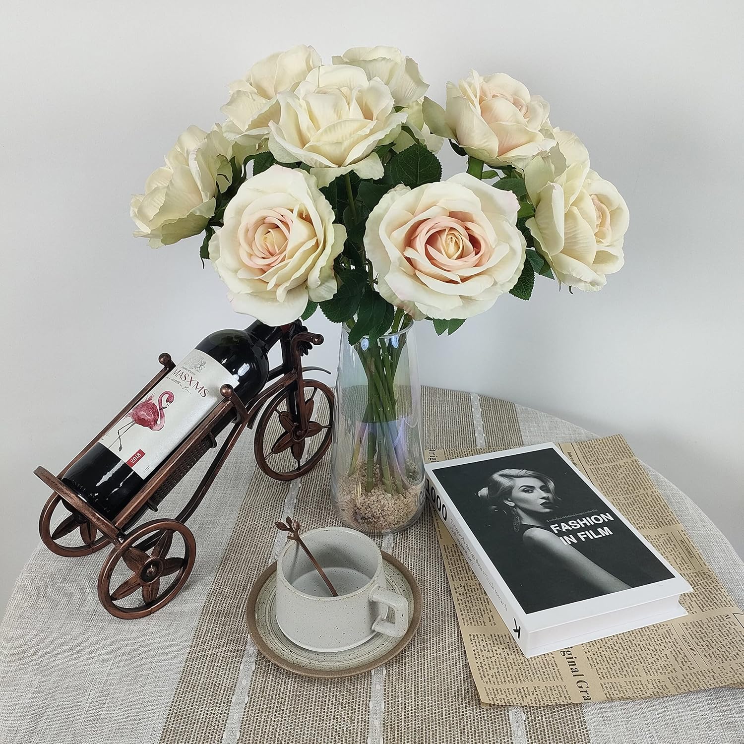 Champange Flowers,12 Pcs Silk Champagne Colored Roses,Flower Diameter 4'',Artificial Fake Faux Plastic Roses With Stems for Wedding Arrangement Centerpieces Party Home Table Decorations(champagne) - Image 8