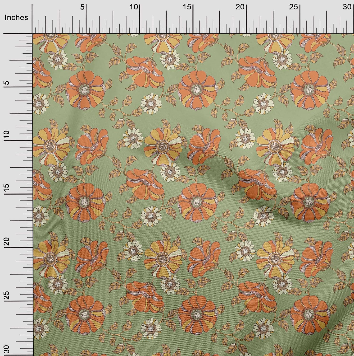 oneOone Polyester Spandex Light Green Fabric Floral Retro Quilting Supplies Print Sewing Fabric by The Yard 56 Inch Wide