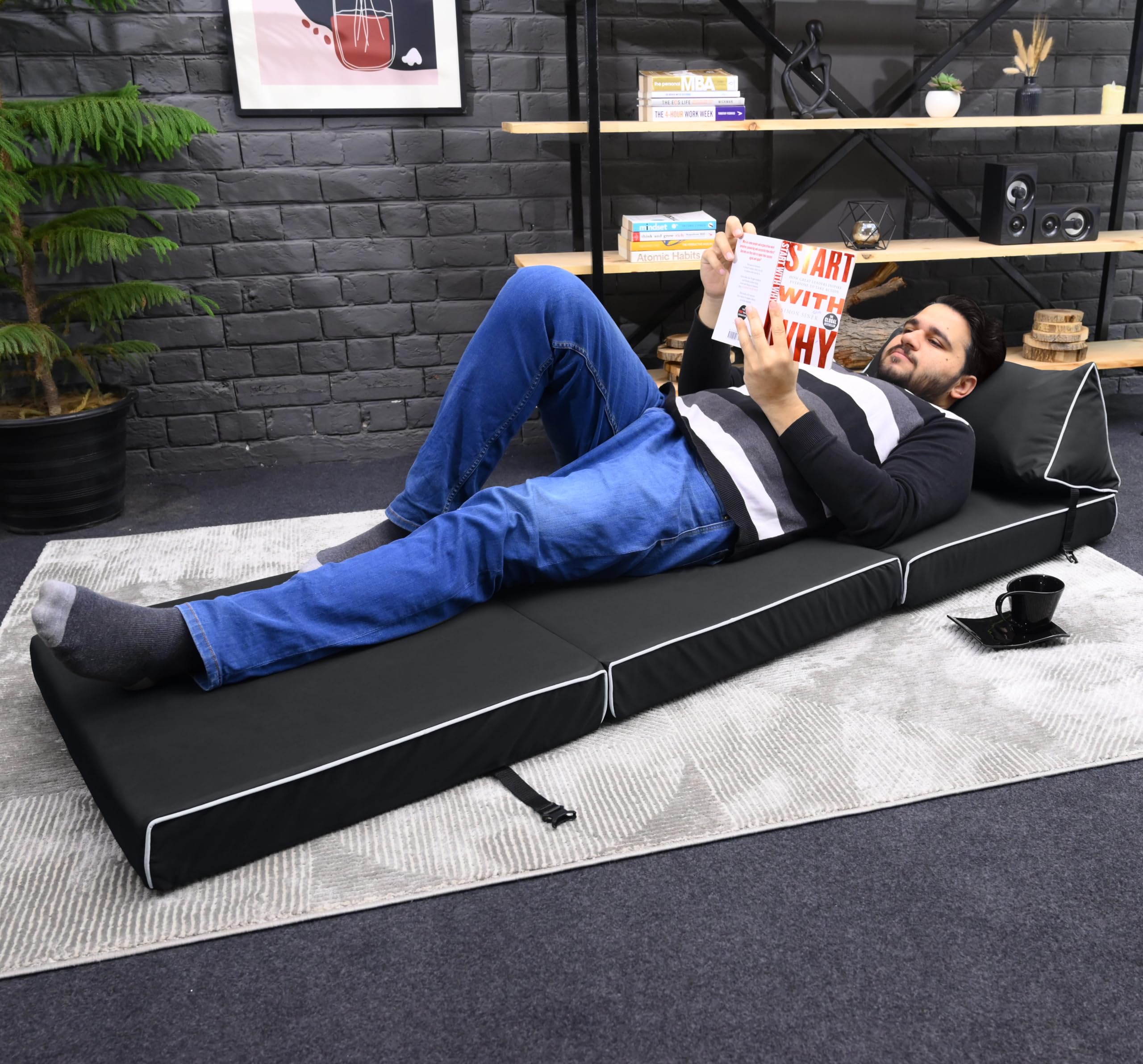 Game Over Materasso Pieghevole a Z Bed 218x64cm Materasso Pieghevole per Interni e per Esterni Divano Letto, Set Futon per le Serate di Gioco, Ottimo per i Sleepover e Gli Ospiti (Fumo Cosmico)