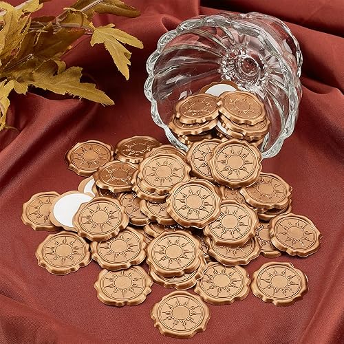 Miniatura 5 de CRASPIRE 60 calcomanías adhesivas para sellar cera solar, autoadhesivas, doradas, vintage, sellado, para bodas, tarjetas de invitación de fiesta,