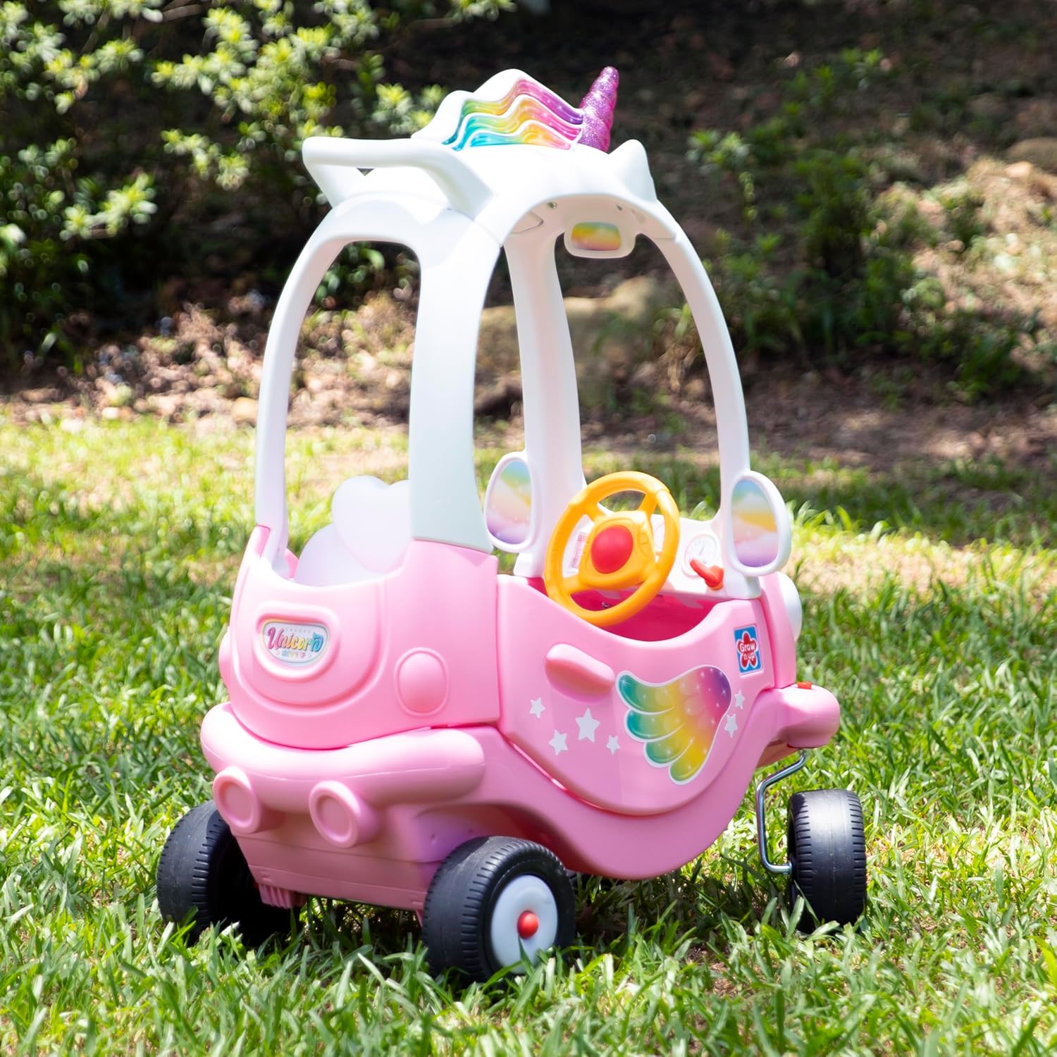 Grow'n Up My Unicorn Coupe, Safe Sturdy Body, 360-degree Spinning Wheels, Doors Lock and roof Handle, Storage Tray, Ages 1.5+