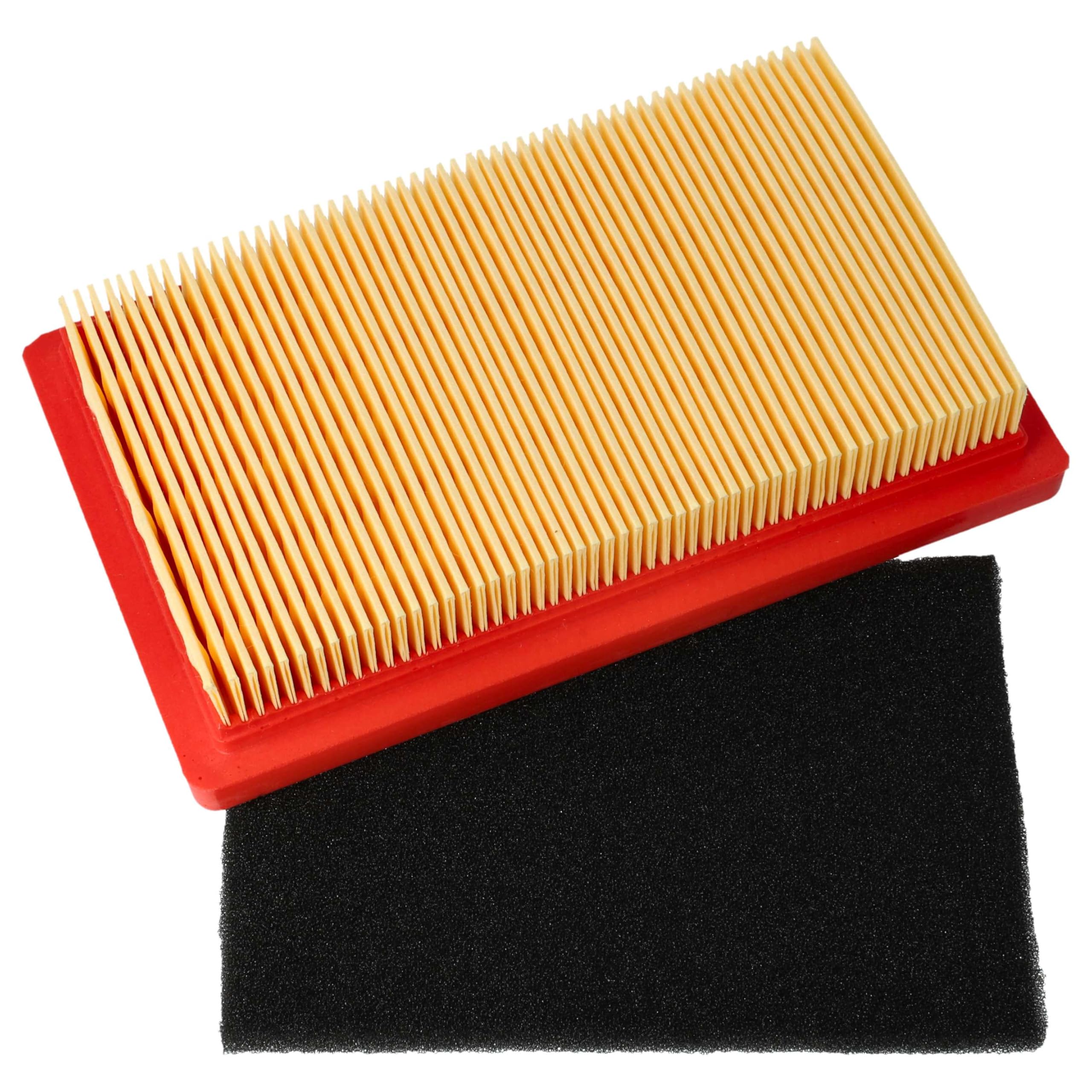 vhbw Zestaw filtrów (1x filtr wstępny, 1x filtr powietrza) kompatybilny z kosiarką Viking HB 560, HB 585, LB 540 - 14,5 x 8,5 x 2,8 cm czarny/pomarańczowy