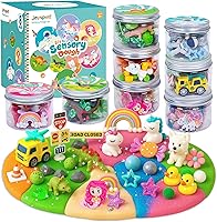 JOYSPOT 8-Pack Sensory Play Dough Jars for Kids - Non-Toxic Reusable Kits with Unicorn Dinosaur Themes, Educational Gifts Party Favors Preschool