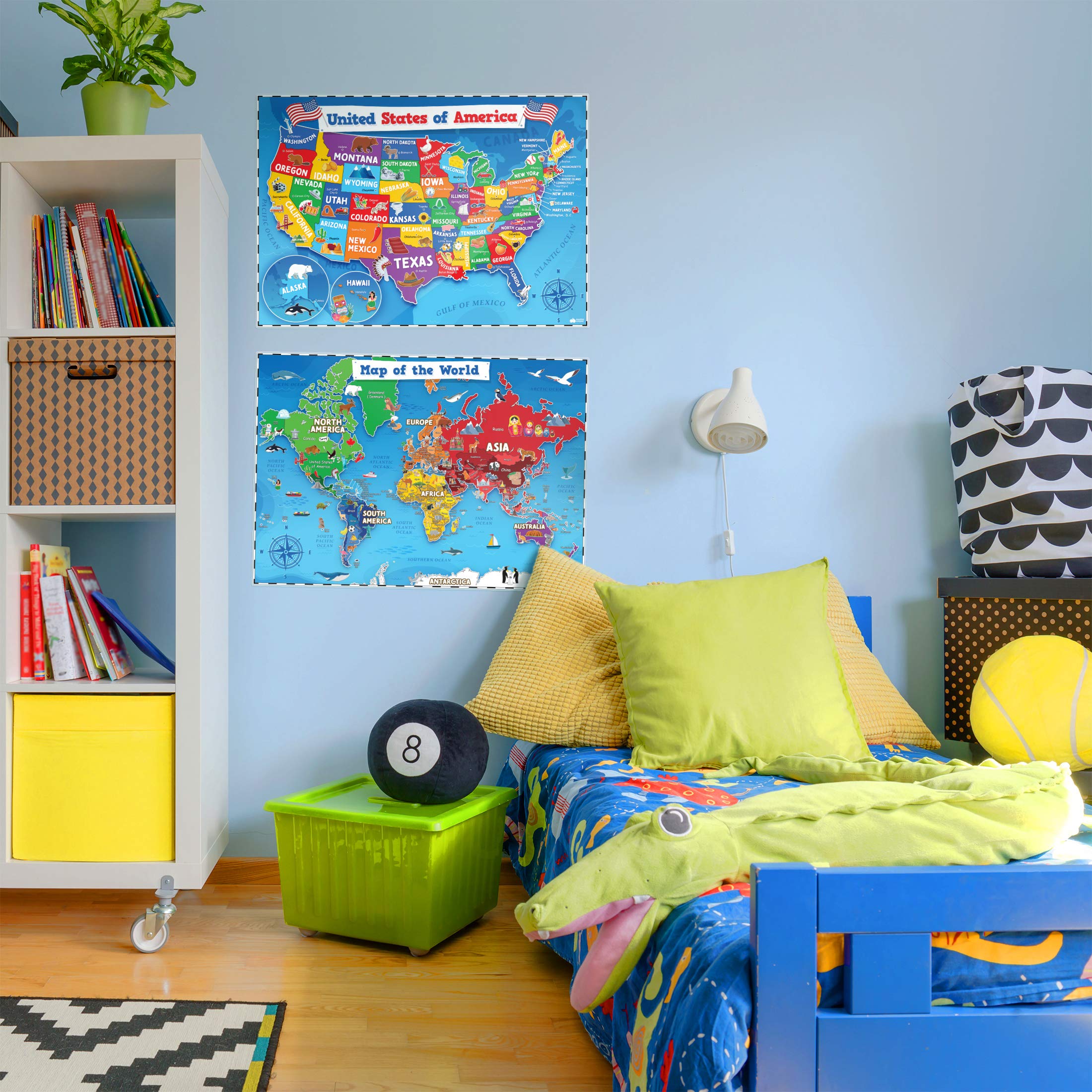 United States World Map Poster For Kids 2 Pc 24 X 18 Inch 
