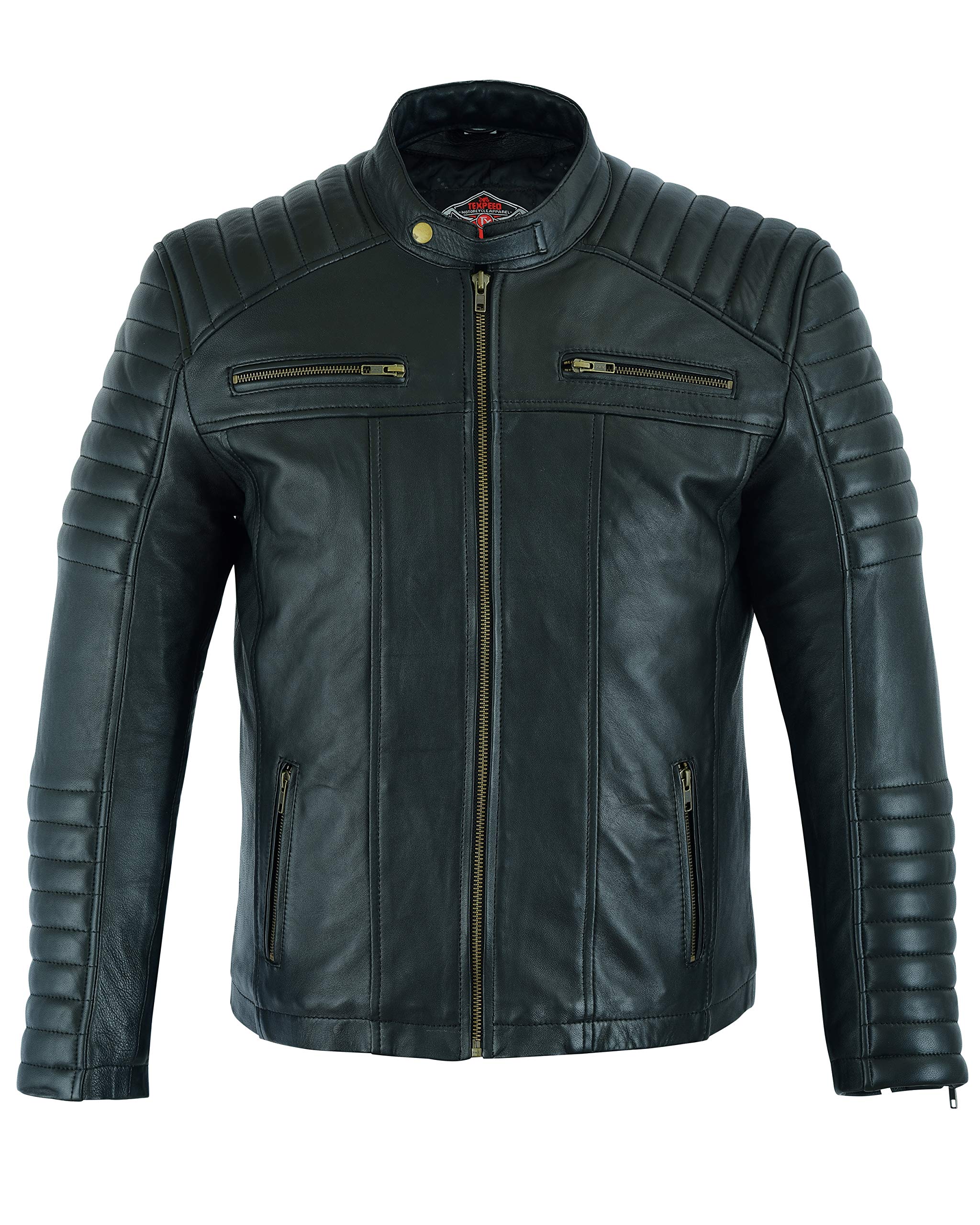 Texpeed Skórzana kurtka męska stylowy - Kurtka z prawdziwej skóry biker - Płaszcz zimowy/letni - Czarny - Brązowy - Czerwony - Niebieski - Wszystkie rozmiary
