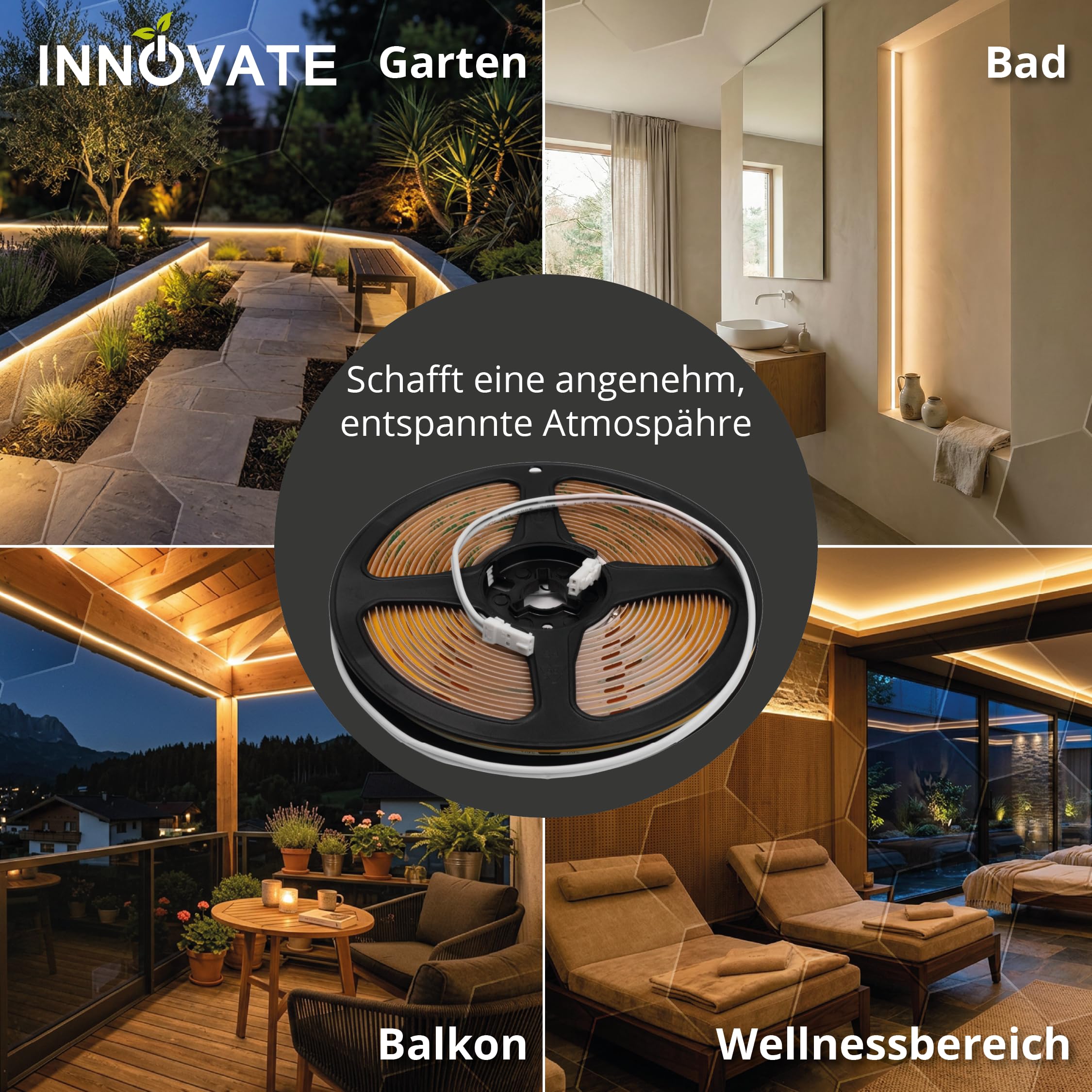 INNOVATE COB LED Streifen Aussenbereich 5m Dimmbar 2700K 24V Selbstklebend