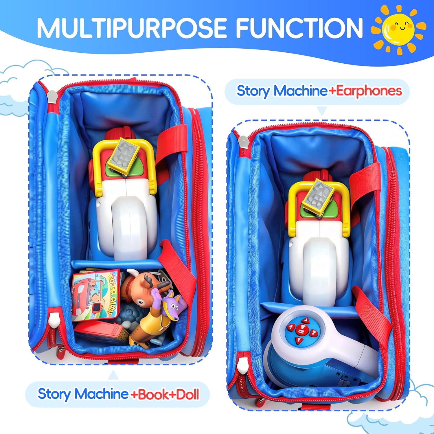 Carrying Case Compatible with Little Tikes Story Dream Machine Books and Headphones,Projector Story Books Storage Bag for Little Tikes Storybooks and Character,with Handle and Shoulder Strap (Blue)