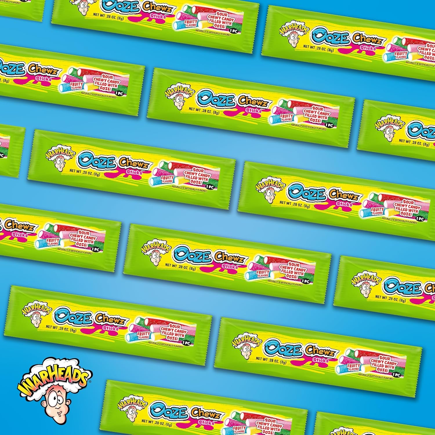 WARHEADS - Sour Ooze Chewz Sticks - Individually Wrapped, Chewy Candy with Sour Filling - Mango, Strawberry, Green Apple, Black Cherry, Watermelon & Blue Raspberry Flavors - 2 lb. Bulk Bag