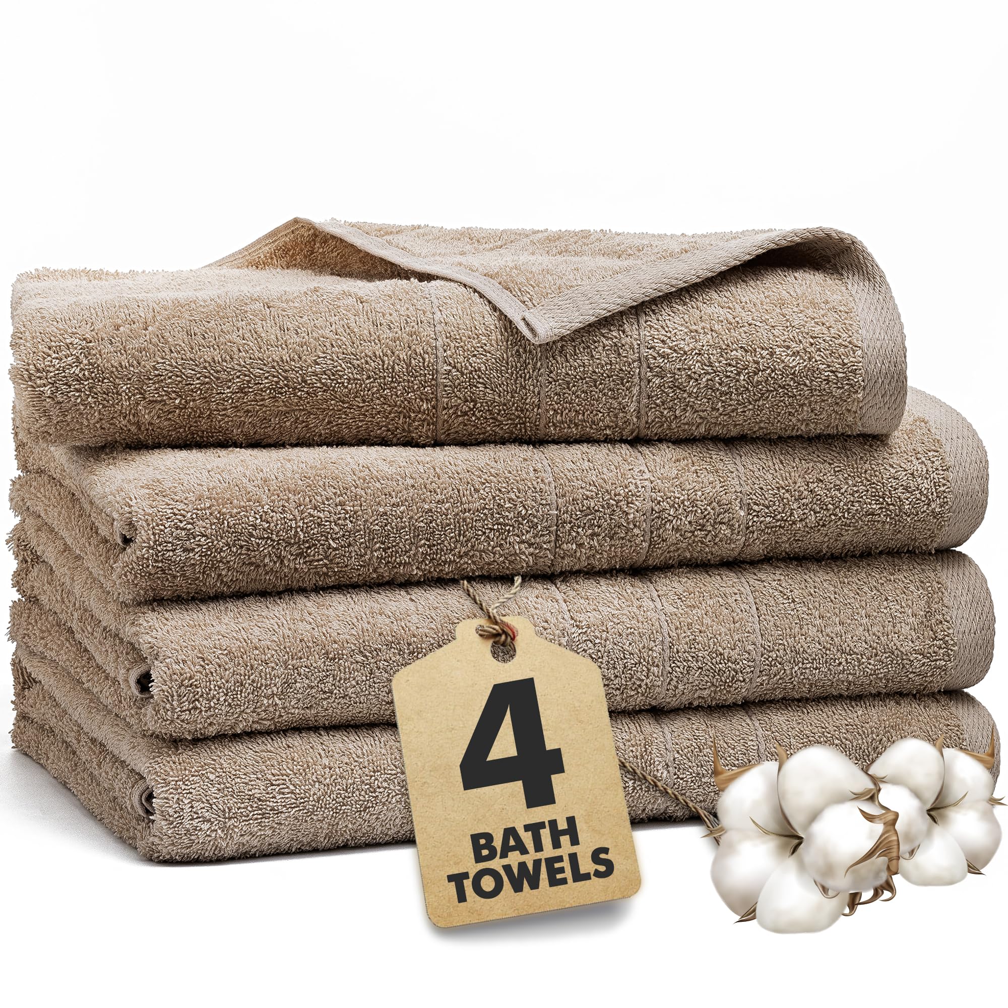 Novo Home Bath Towels Set of 4 – 550 GSM 100% Cotton Beige Extra Large Towels for Bathroom, Spa Use (70x140 cm) – Super Soft and Quick Dry Large Bath Sheets for Adults — image 1