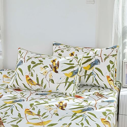 Miniatura 9 de Brandream Juego de sábanas de lujo con estampado de pájaros florales orientales, colecciones de ropa de cama de lujo, 800 hilos, 100% algodón