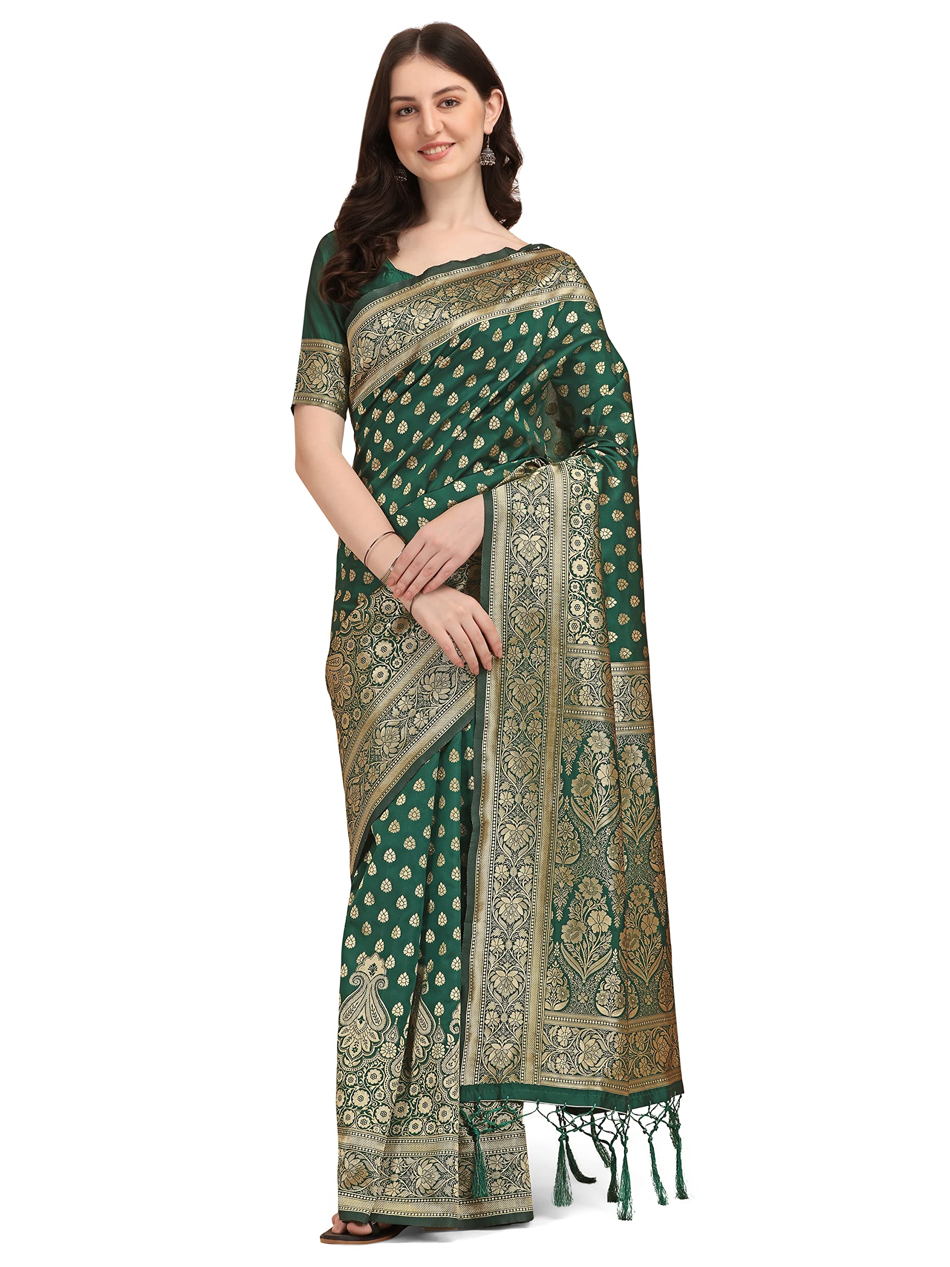 PANCHAAMRIT Banarasi Paisley Silk Blend Rich Pallu Saree With Unstitched Blouse Piece