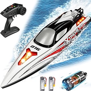 34+MPH High Speed Brushless RC Boat - Large 19” Remote Control Boat with 2 Batteries, Auto Capsize Recovery Rc Boats for Adults & Kids, Perfect for Lakes & Rivers (Grey)