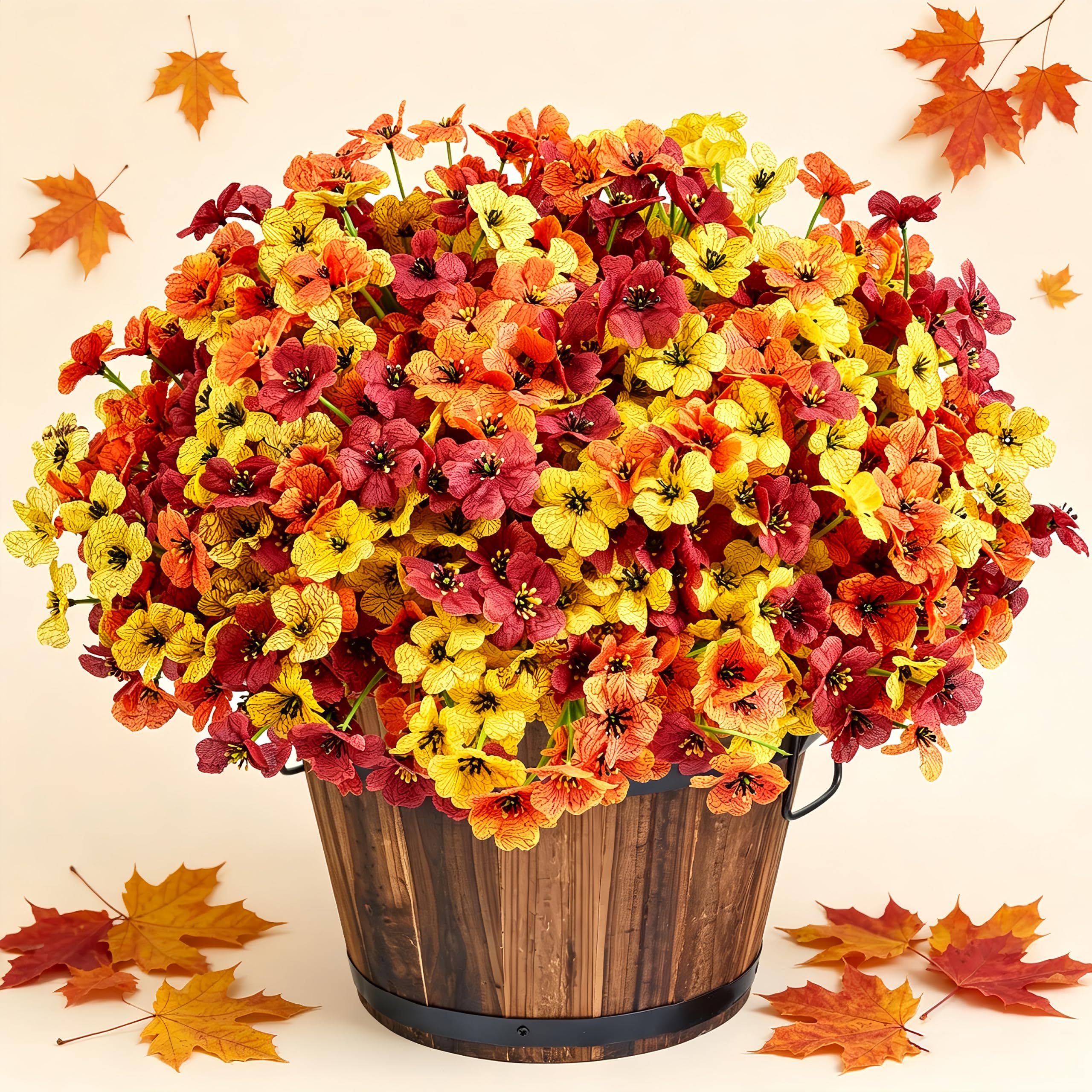 XIANNVXI 16 Bundles 3 Colours Autumn Artificial Flowers for Outdoor,UV Resistant Silk Small Fake Faux Autumnal Flowers Plants for Fall Autumn Outdoor,Home Garden,Porch,Patio,Halloween Decoration