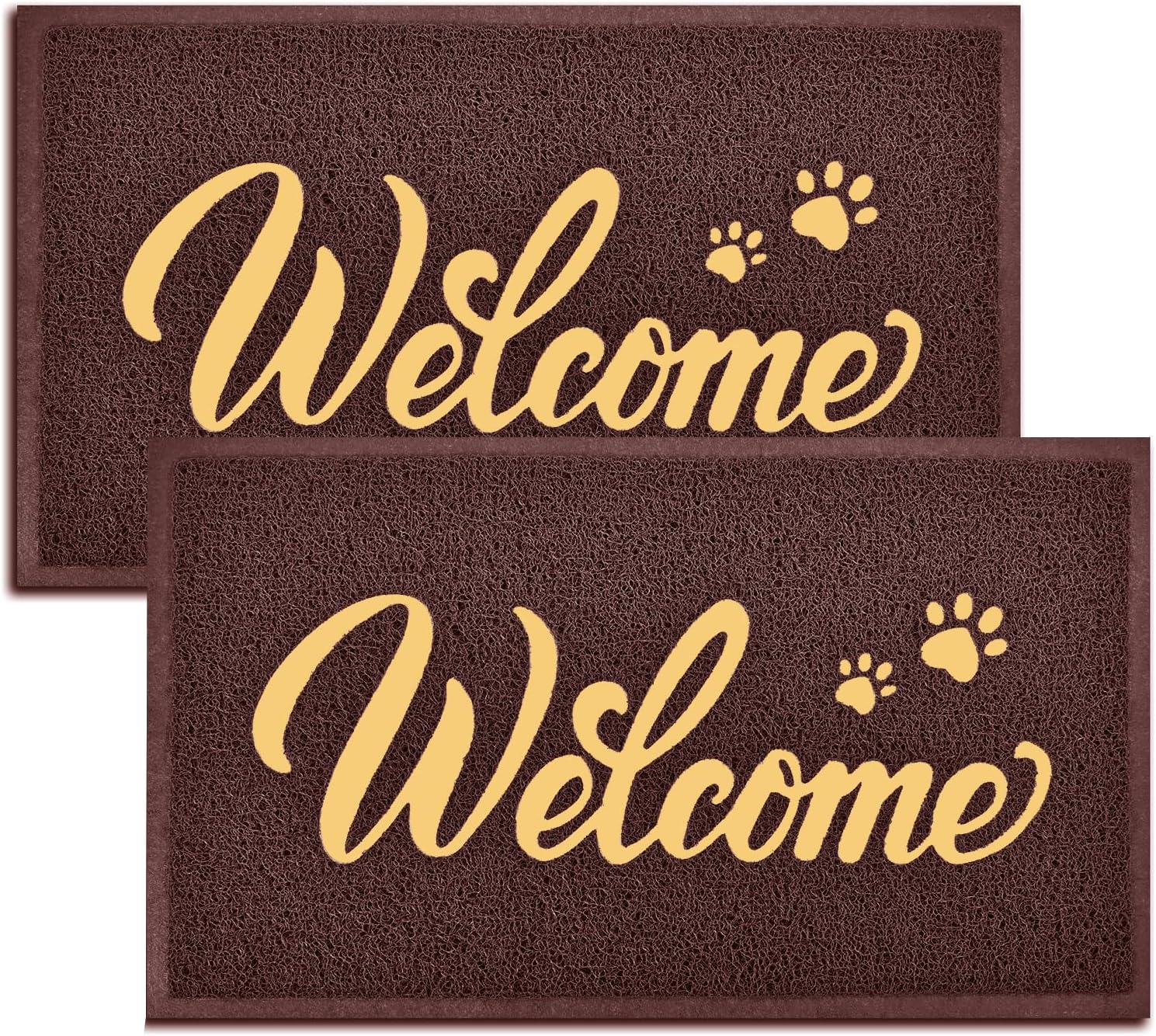 Welcome Mat Outdoor, 2 Pack 32x20 Waterproof All-Season Front Door Mat Outside Entrance, All-Weather Quick Drying, Low Profile Doormat Indoor, Patio Porch Entryway Mat, Brown-Gold 2 Pack 32"x20" Brown-gold