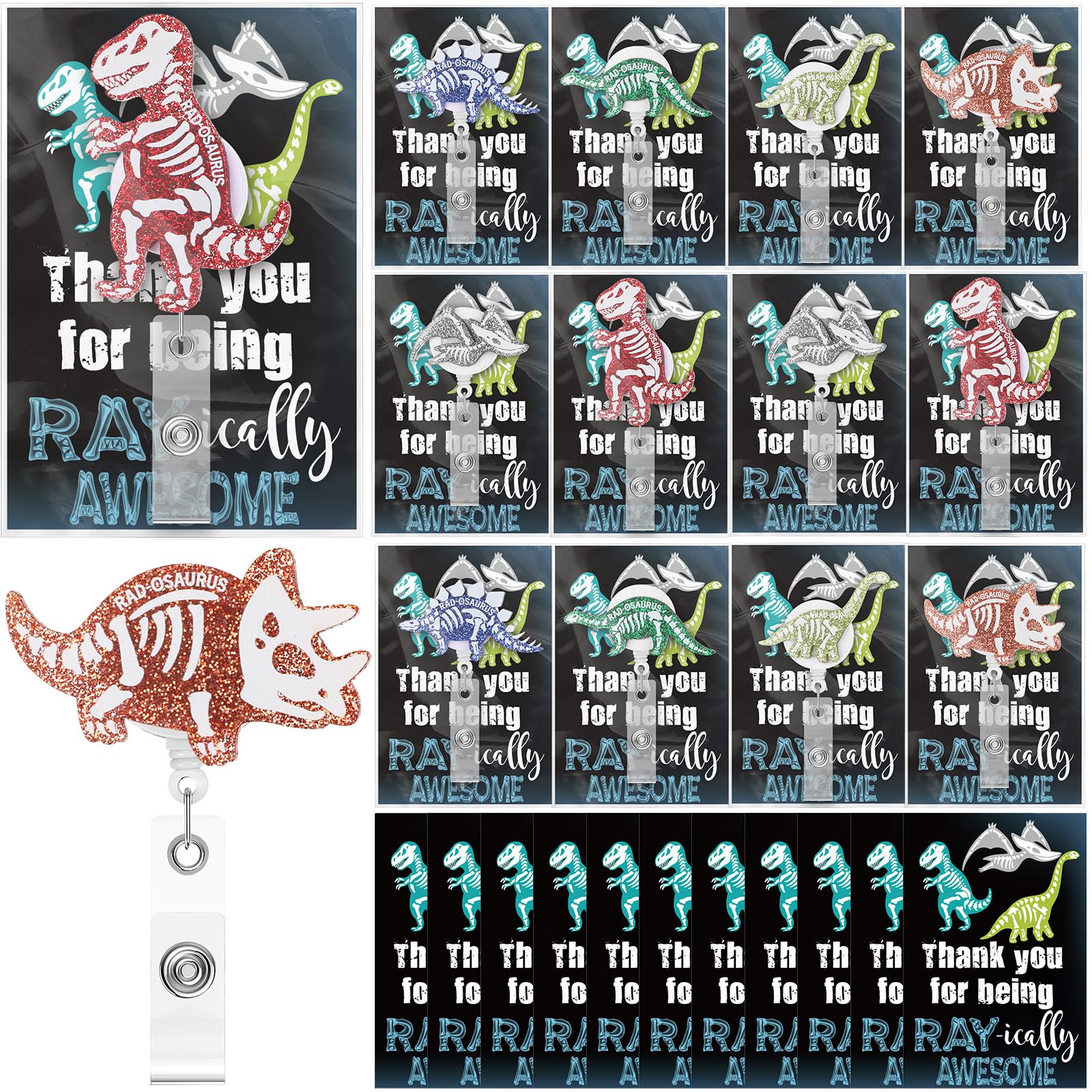 Eaasty 12 Sets X-Ray Tech Nurse Glitter Acrylic Cardholder Badge Reel with Swivel Alligator Clip Identity ID Badge Protector ID Card Holder Gift for Nurse Rad Tech Week Radiology Medical