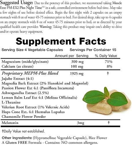 Miniatura 4 de Suplemento natural para el sueño Muscle Ezze PM Plus Night Time Cápsulas por Doctors Nutra  Apoyo al sueño uso nocturno ingredientes derivados