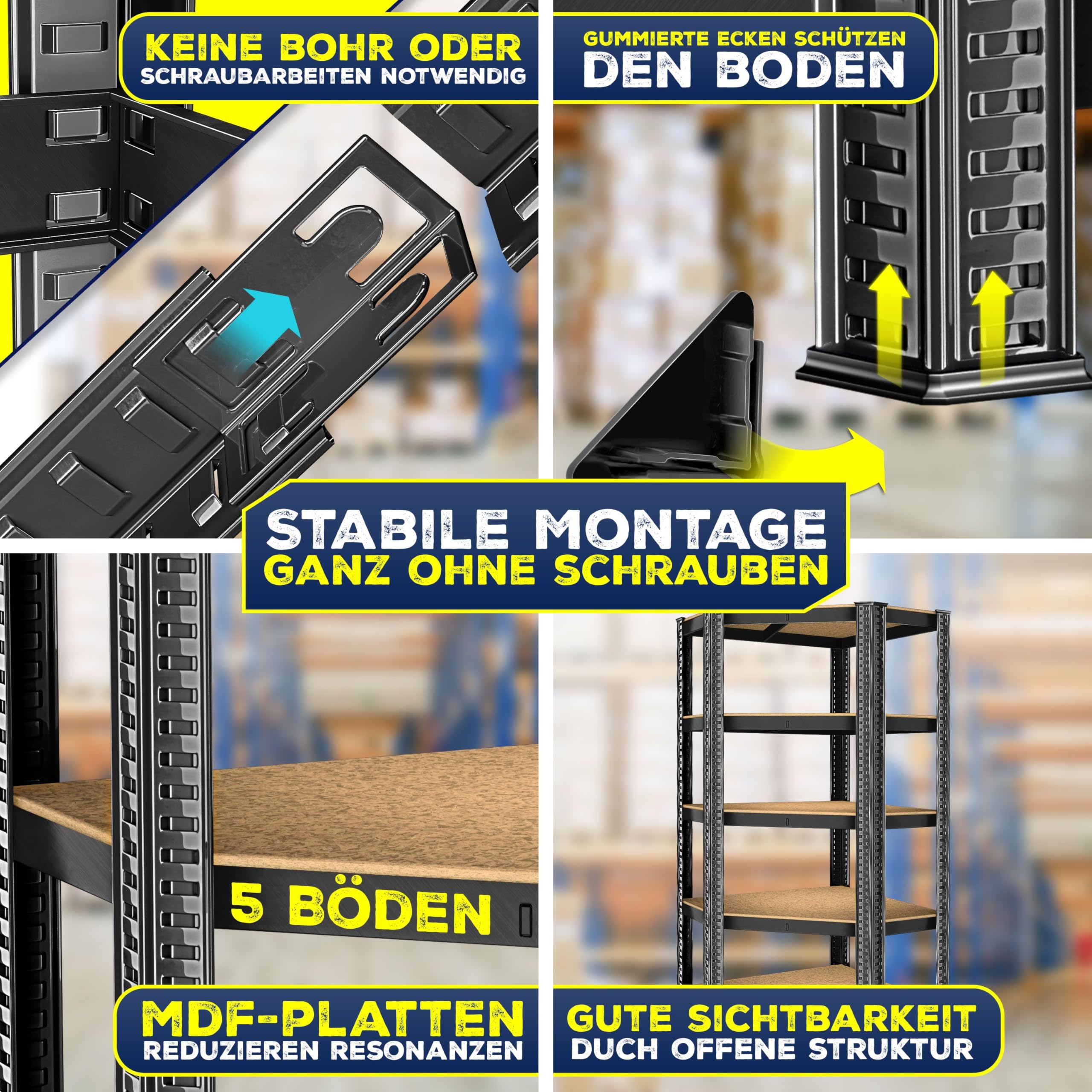 MASKO® Eckregal Lagerregal Schwerlastregal, Kellerregal, 180x75x40cm, bis 875 kg, 5 verstellbare Ablagen, MDF-Platten Regal aus Metall, Steckregal, Werkstattregal, Keller, Garage, + Handschuhe Schwarz