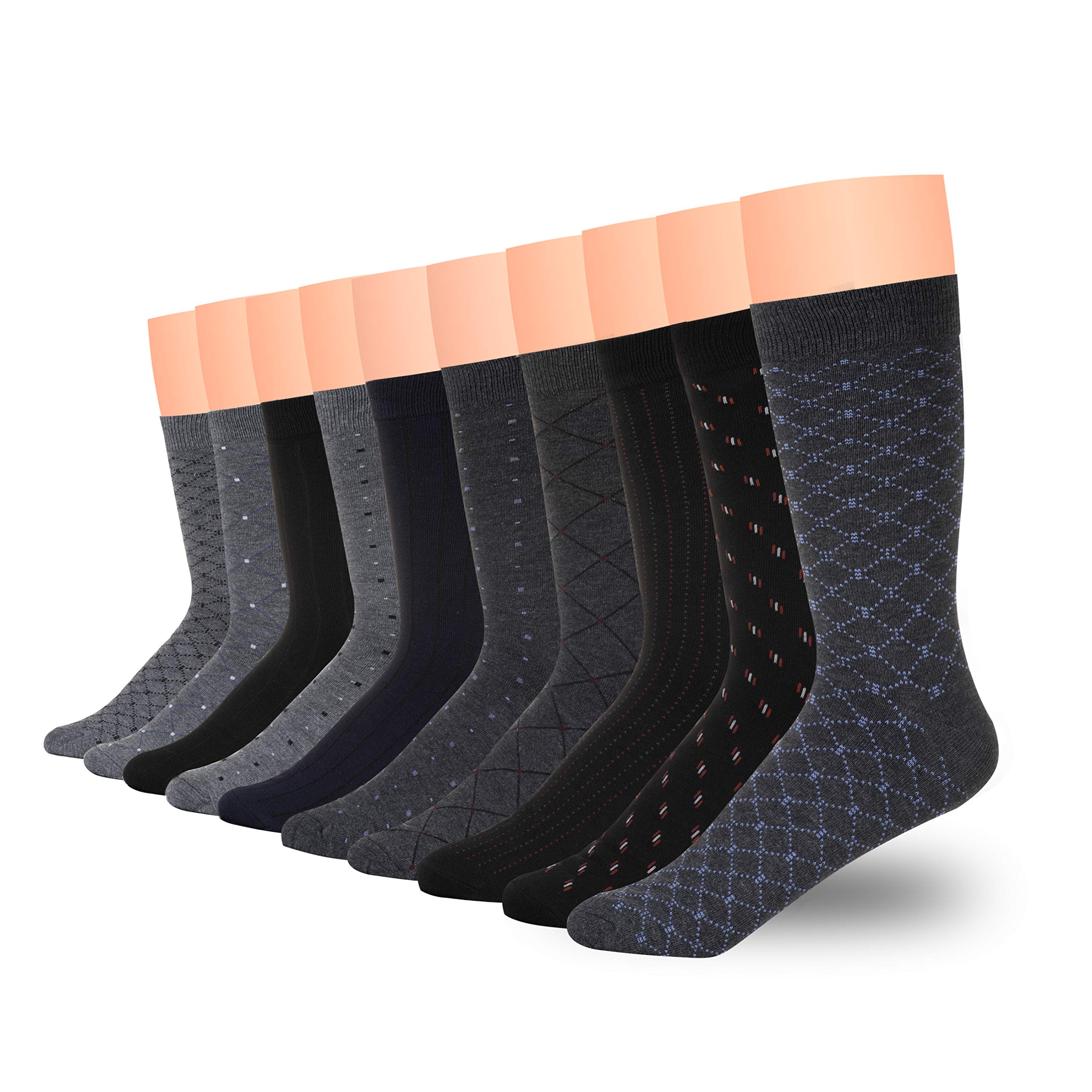 3KB Men's Dress Socks (10 Pairs Per Pack) - Variety of Patterns and Sizes