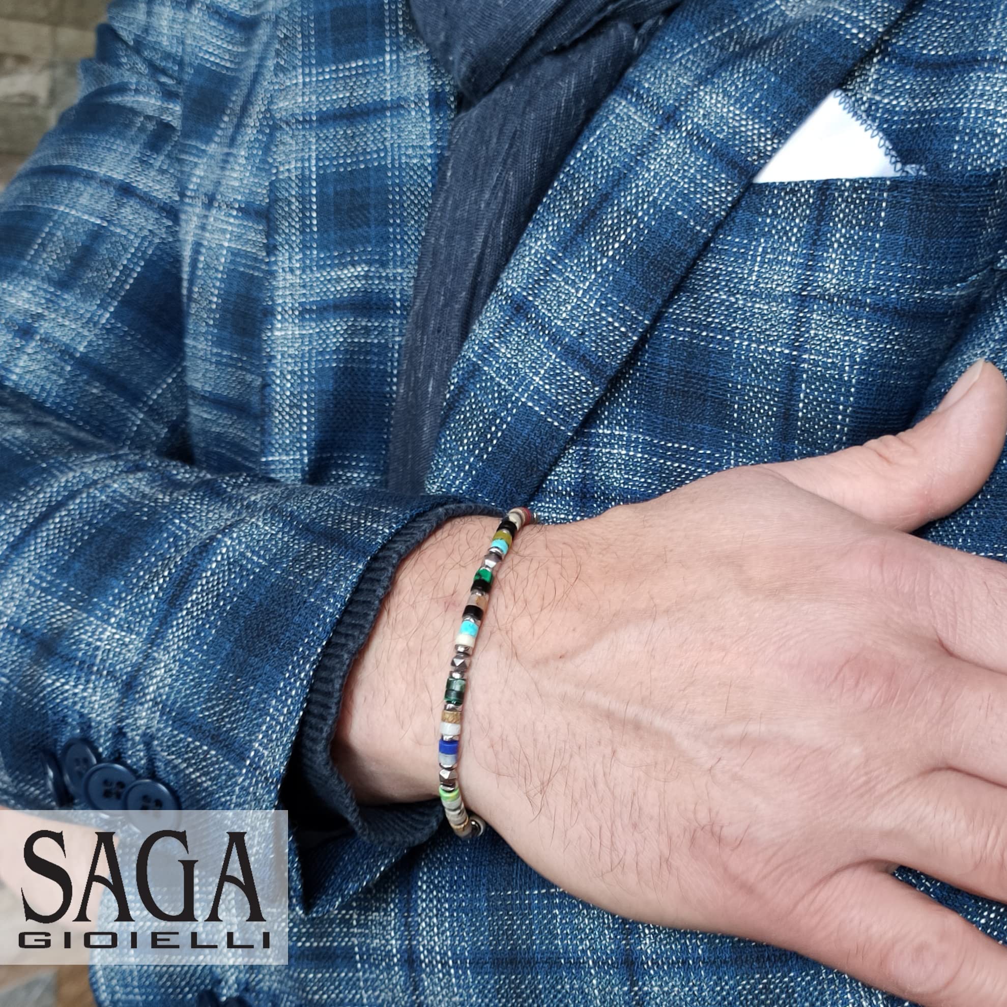 SAGA GIOIELLI® Bracciale Uomo Rondelle Colorate Acciaio
