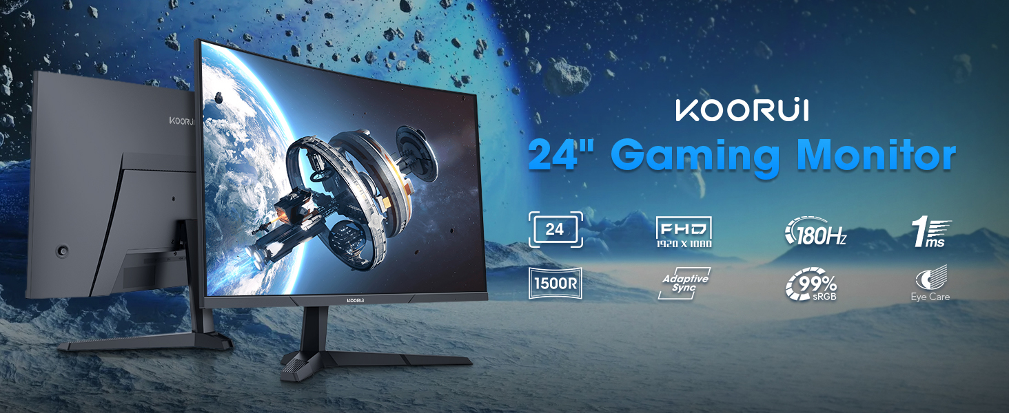 KOORUI 24 Inch Curved Gaming Monitor, 180Hz 1080P 1500R, Adaptive