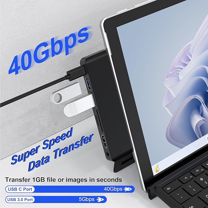 Hub USB-C 7 en 1 para Surface Pro 11/10/9/X - 4K HDMI, 8K USB-C, 2 USB 3.0 miniatura 7