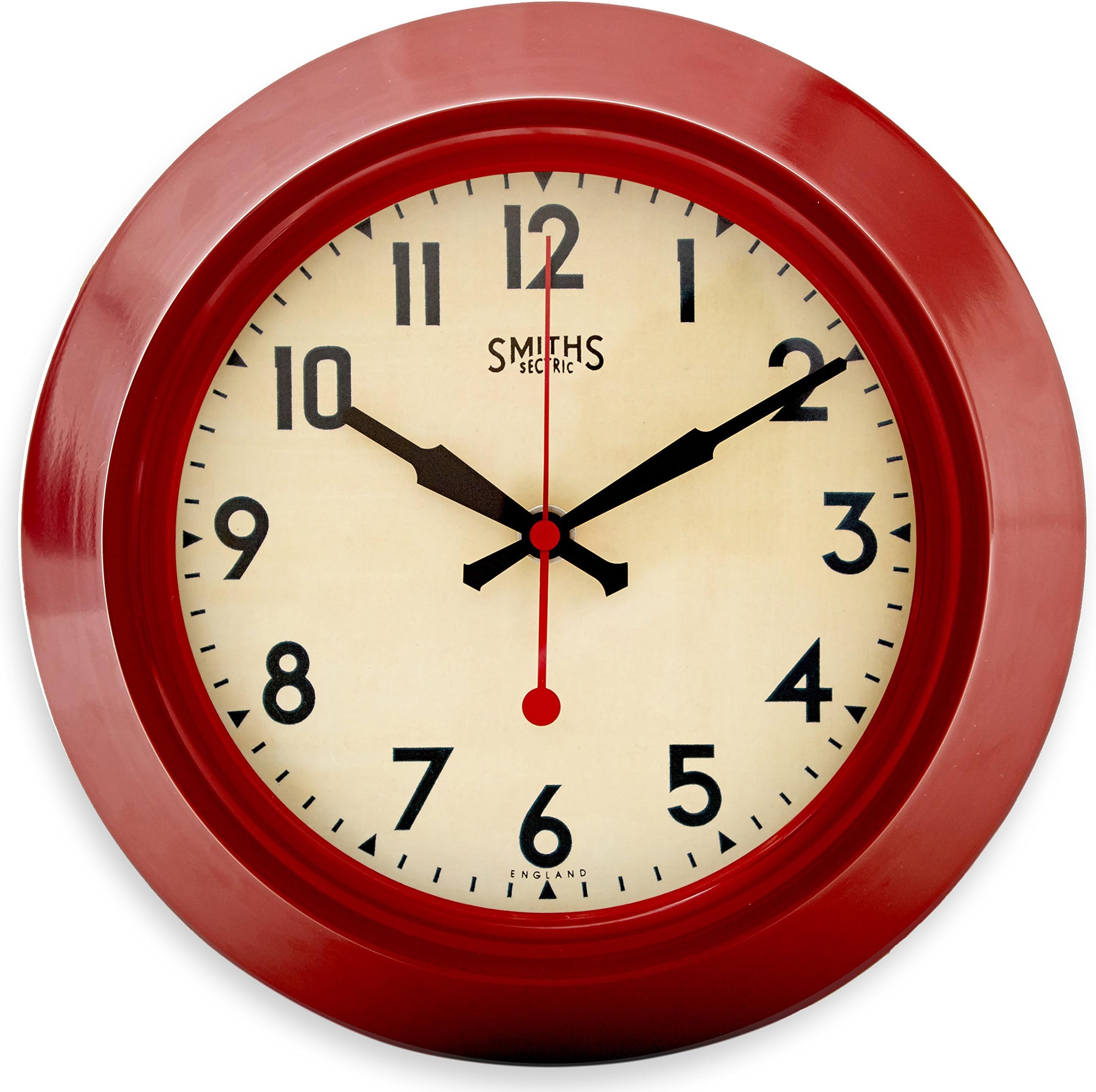 Roger Lascelles Clock, Metal, Red, 25.5 x 7 x 25.5 cm