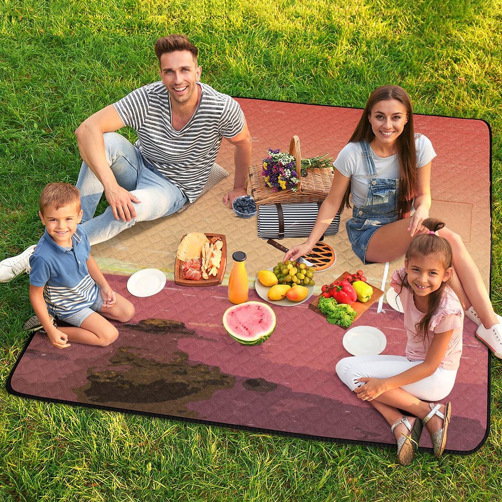 Couverture de pique-nique extra large avec sangle de transport - Pliable, légère et imperméable - 200 x 200 cm - Pour plage, camping, randonnée, parc, terrasse