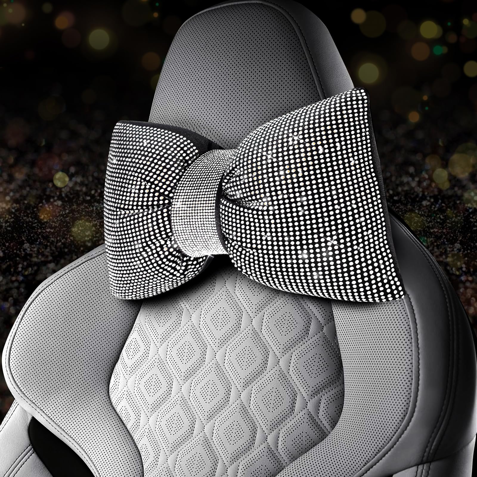 2 PCS Bling Car Pillows Rhinestones Bowknot Bling Car Headrest Pillow Car Neck Pillow for Driver Cool Relax — view 6