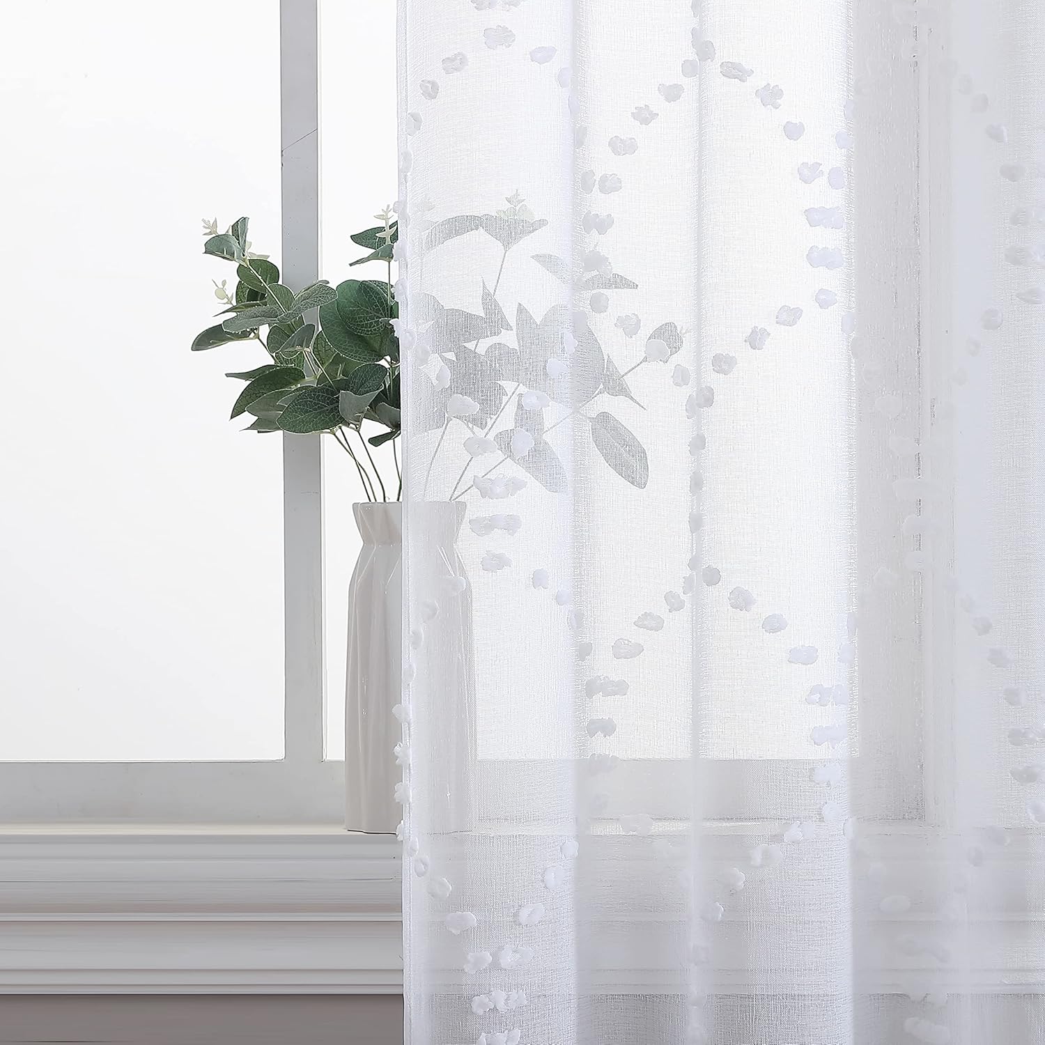 Laura Ashley Ethel Sheer Curtains with Rod Pocket, Each Panel Measures 38" W x 84" L, White, 2 Panels