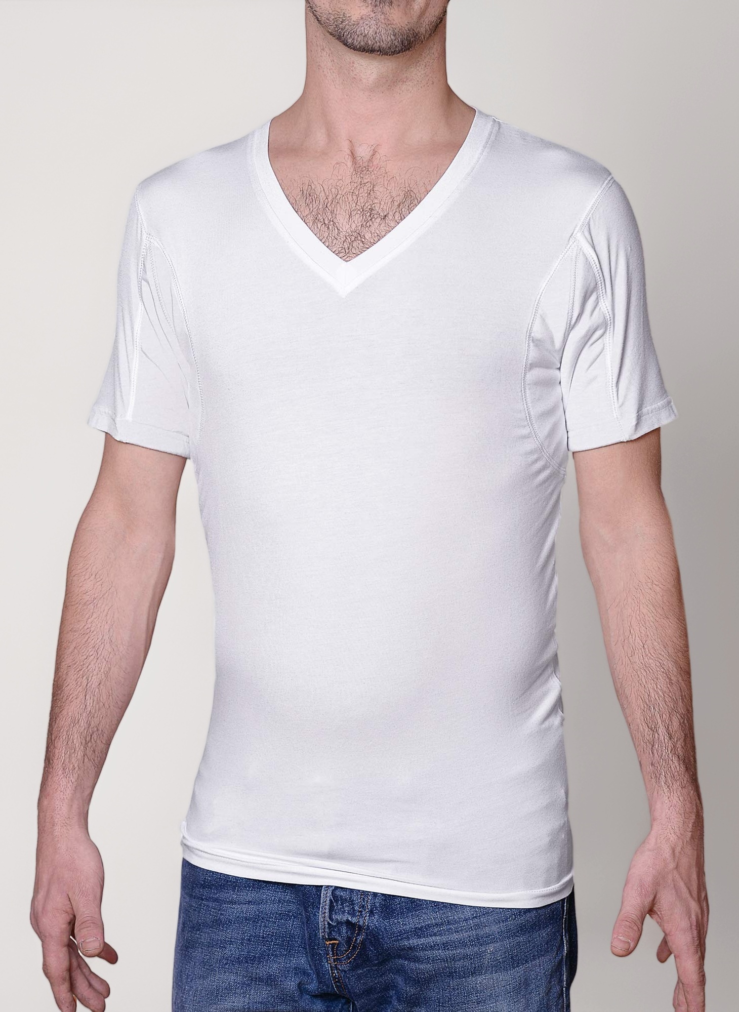 Sweatproof Anti Sweat Undershirt for Men, V-Neck, White, Micromodal